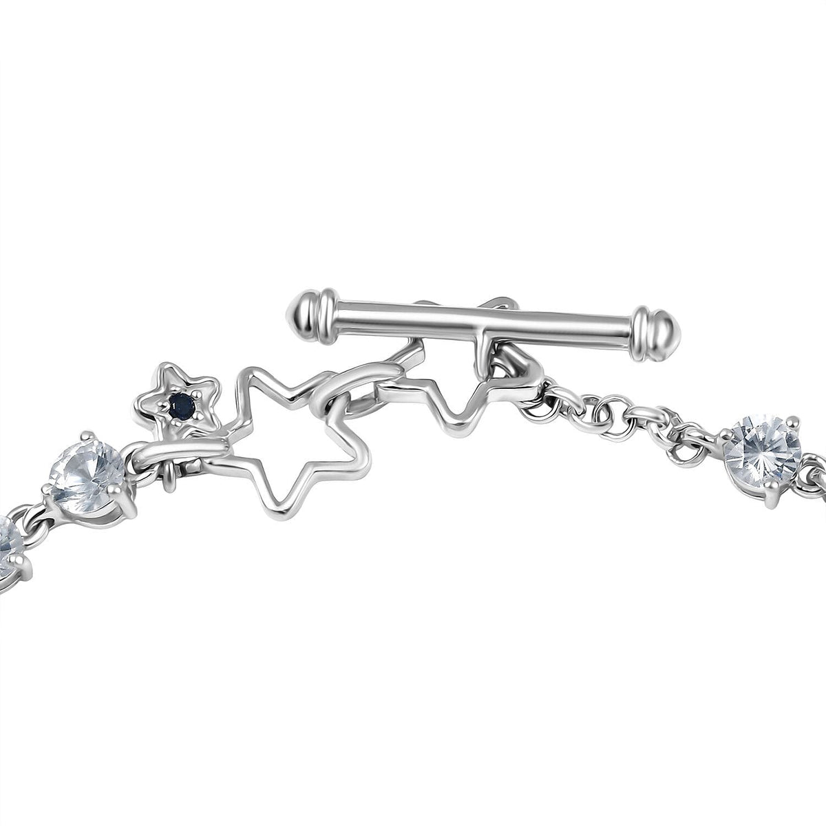 Live From Vicenza GP Royal Art Deco Collection - Masoala Sapphire, Blue Sapphire &amp; White Zircon Star Charm Bracelet (Size 7.5) in Rhodium Overlay Sterling Silver 9.70 Ct. 8320005 5