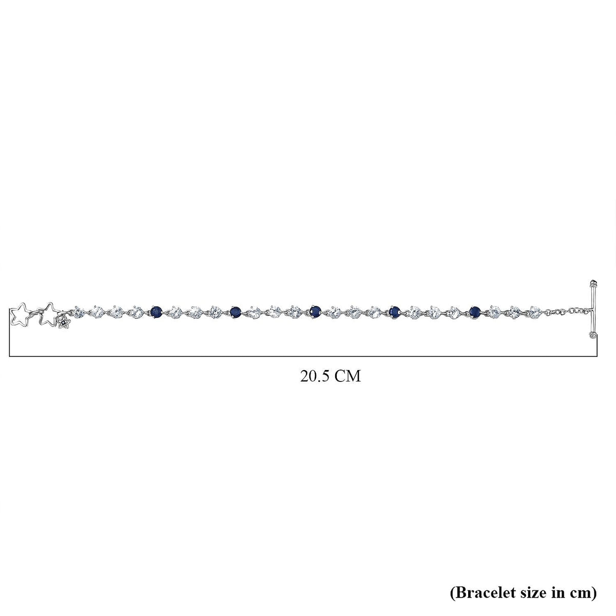 Live From Vicenza GP Royal Art Deco Collection - Masoala Sapphire, Blue Sapphire &amp; White Zircon Star Charm Bracelet (Size 7.5) in Rhodium Overlay Sterling Silver 9.70 Ct. 8320005 6