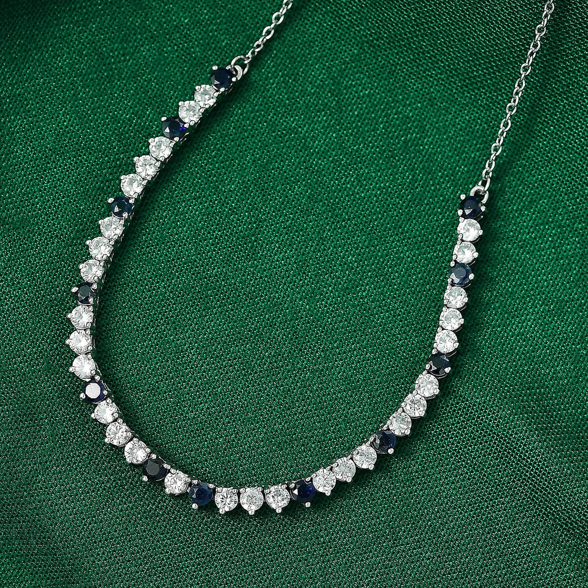 GP- Signature Collection Masoala Sapphire, Blue Sapphire &amp; White Zircon Line Necklace (Size 20) in Rhodium Overlay Sterling Silver 7.20 Ct, Silver Wt. 9.34 Gms. 8320006 2