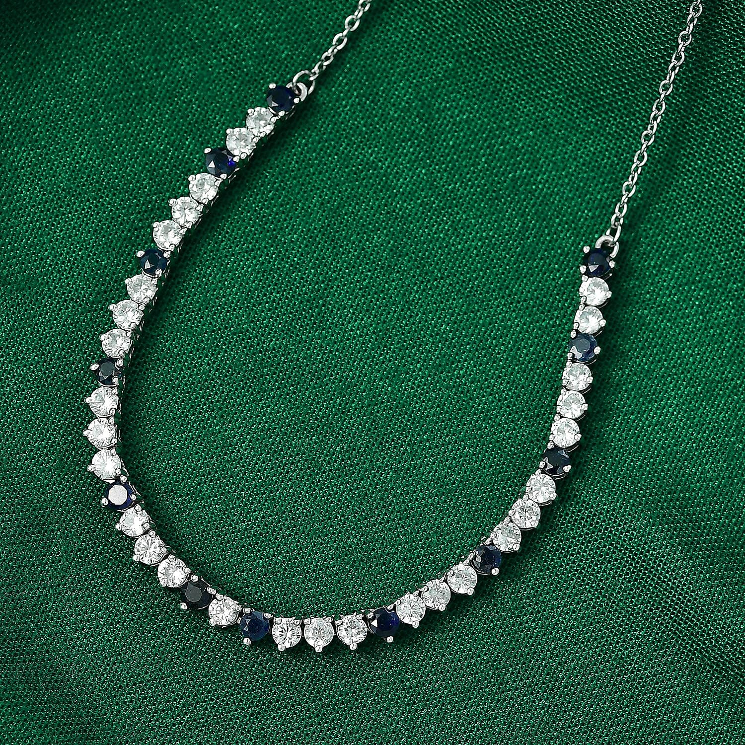 GP- Signature Collection Masoala Sapphire, Blue Sapphire &amp; White Zircon Line Necklace (Size 20) in Rhodium Overlay Sterling Silver 7.20 Ct, Silver Wt. 9.34 Gms. 8320006 2