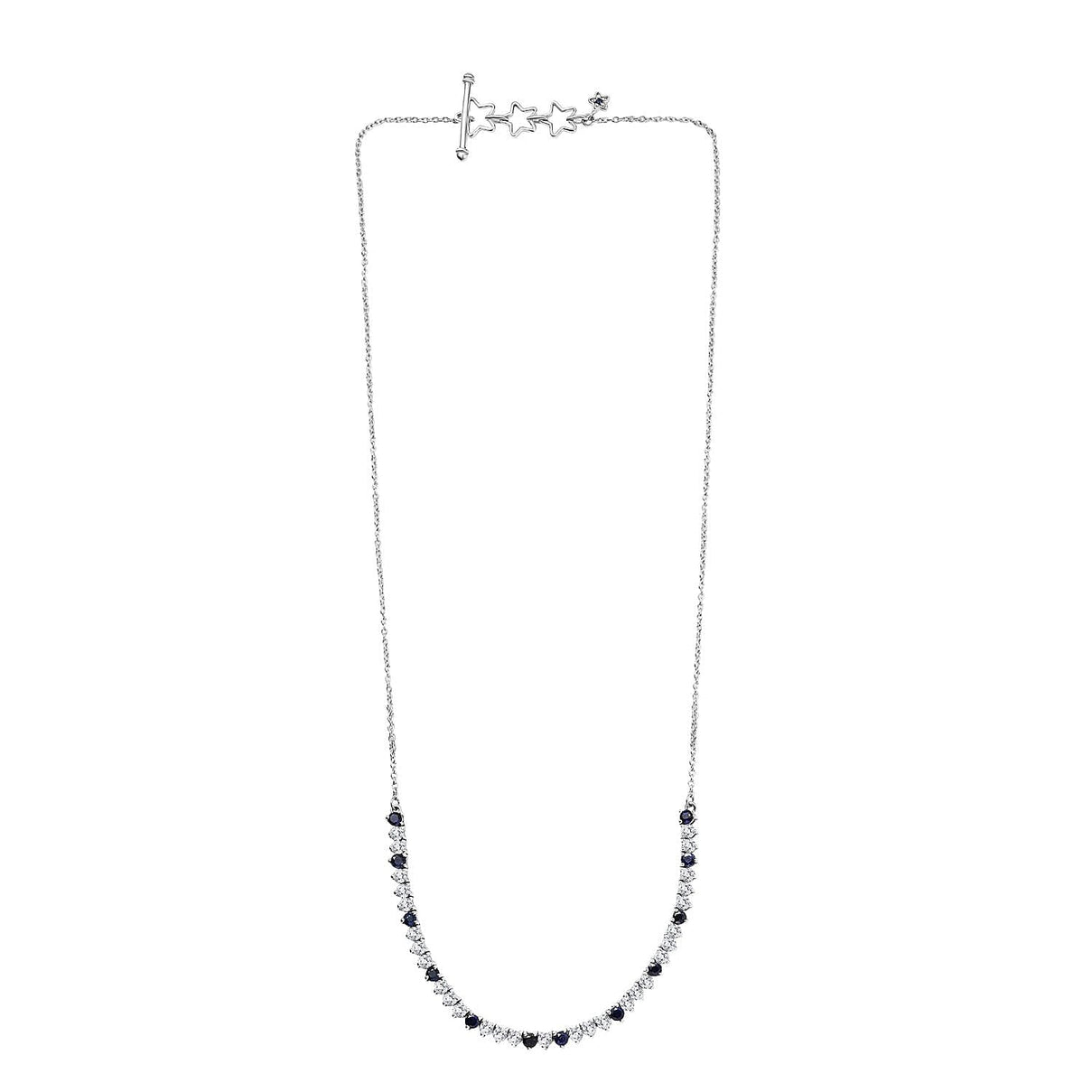 GP- Signature Collection Masoala Sapphire, Blue Sapphire &amp; White Zircon Line Necklace (Size 20) in Rhodium Overlay Sterling Silver 7.20 Ct, Silver Wt. 9.34 Gms. 8320006 4