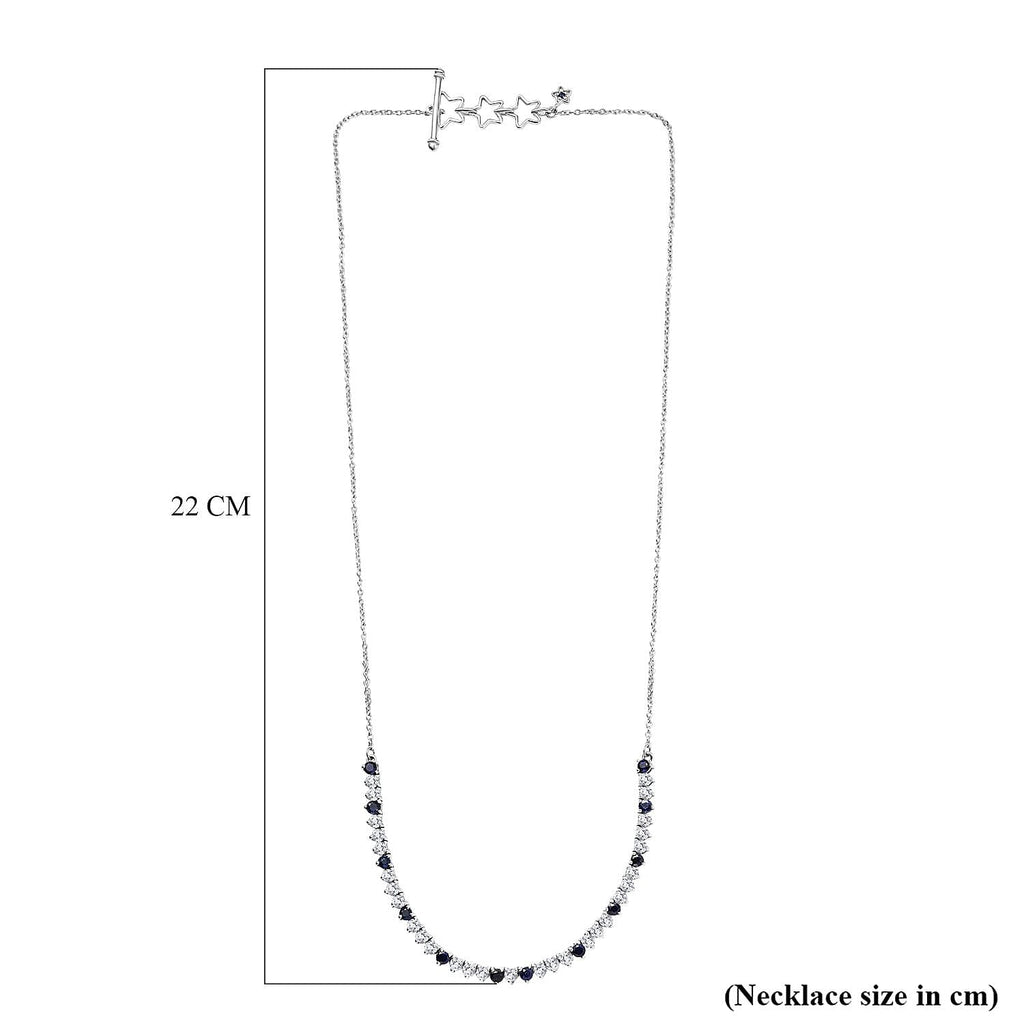 GP- Signature Collection Masoala Sapphire, Blue Sapphire & White Zircon Line Necklace (Size 20) in Rhodium Overlay Sterling Silver 7.20 Ct, Silver Wt. 9.34 Gms.
