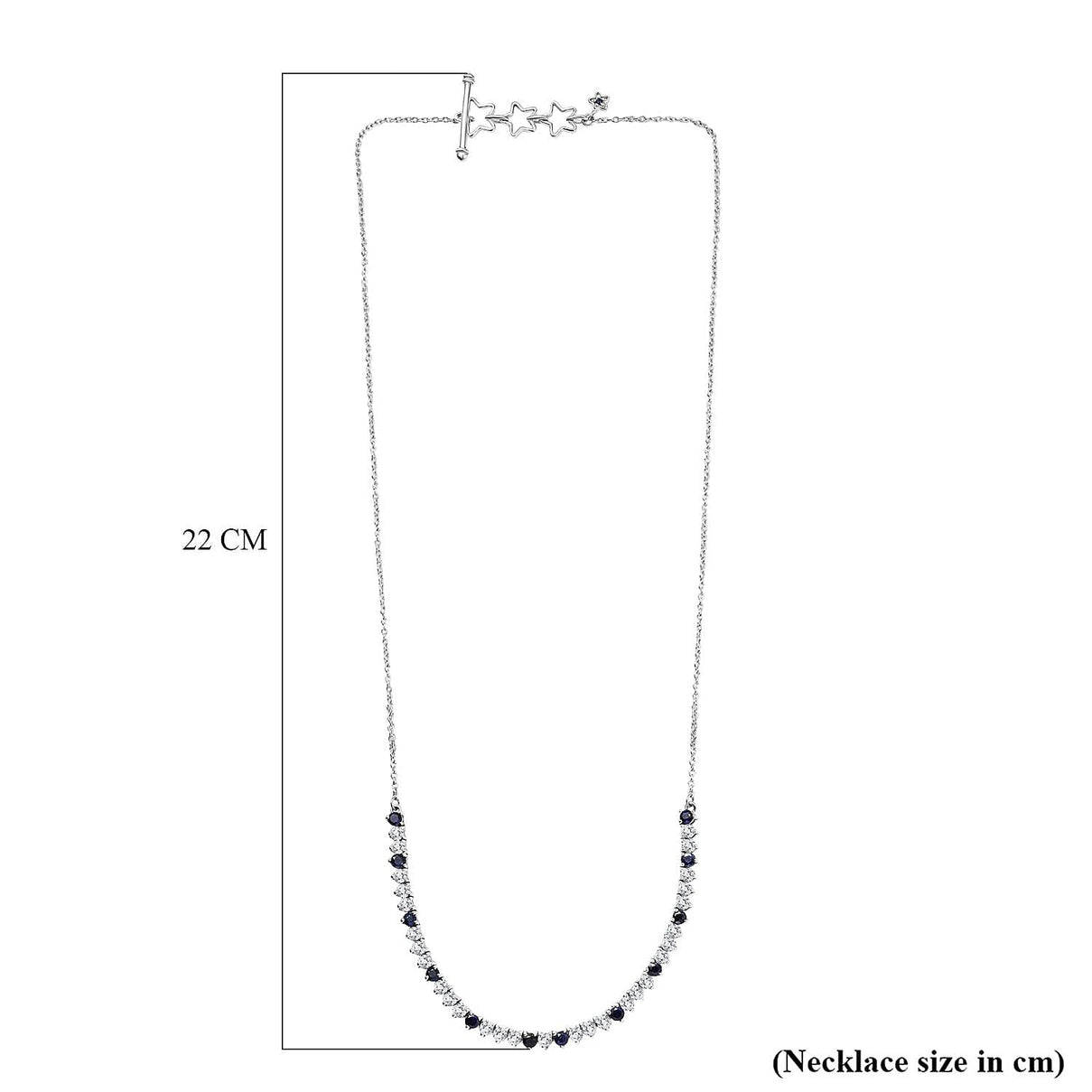 GP- Signature Collection Masoala Sapphire, Blue Sapphire &amp; White Zircon Line Necklace (Size 20) in Rhodium Overlay Sterling Silver 7.20 Ct, Silver Wt. 9.34 Gms. 8320006 6