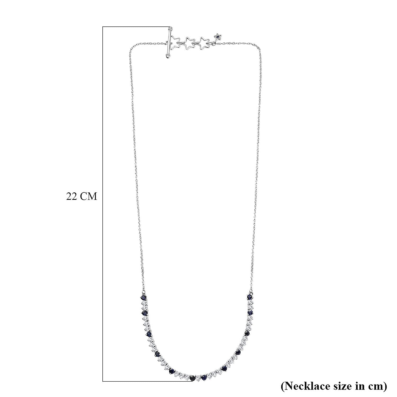 GP- Signature Collection Masoala Sapphire, Blue Sapphire &amp; White Zircon Line Necklace (Size 20) in Rhodium Overlay Sterling Silver 7.20 Ct, Silver Wt. 9.34 Gms. 8320006 6