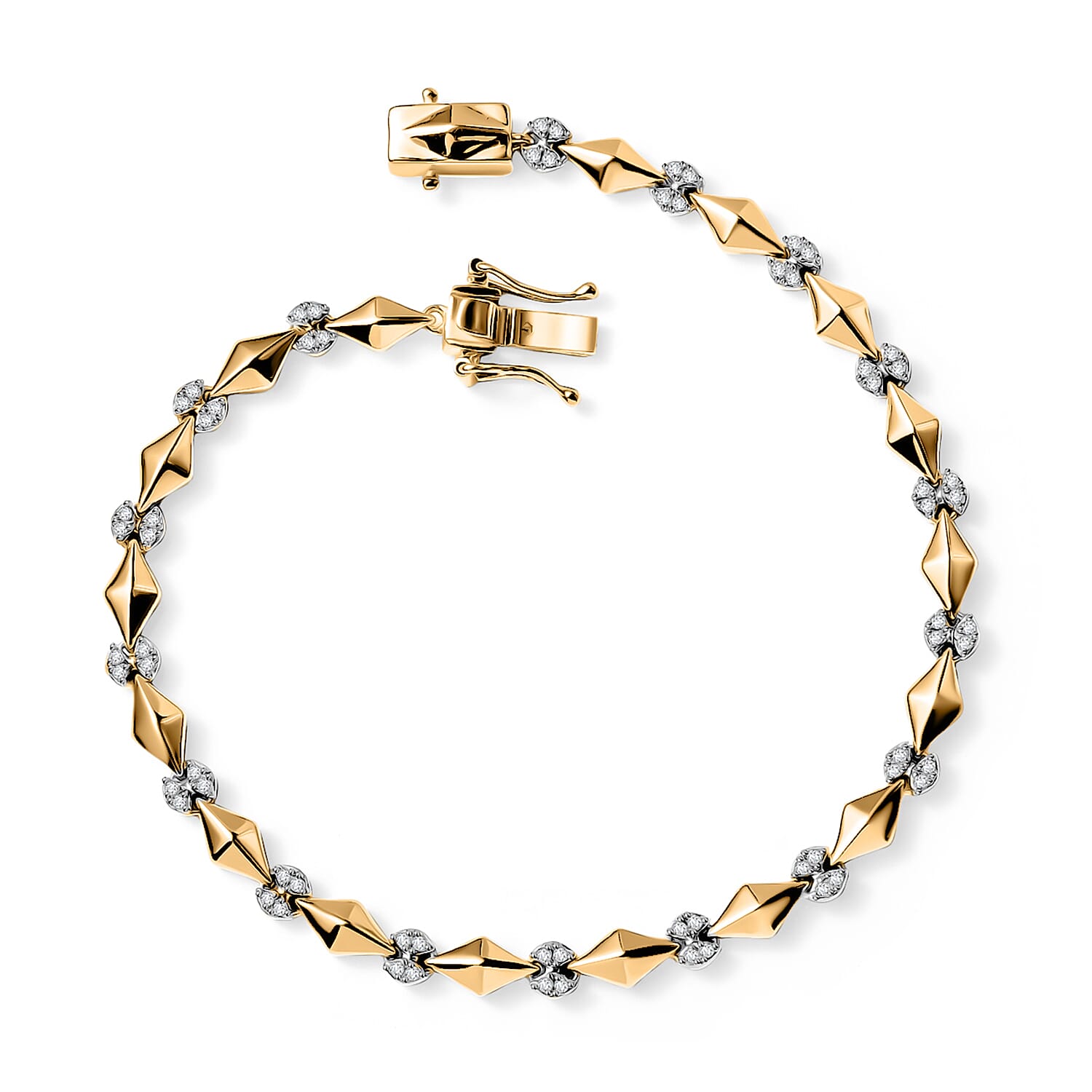 GP Milano Collection - White Diamond Linking Bracelet (Size 7.5) with GB Lock Box in 18K Vermeil Yellow Gold Over Sterling Silver 8148023 0