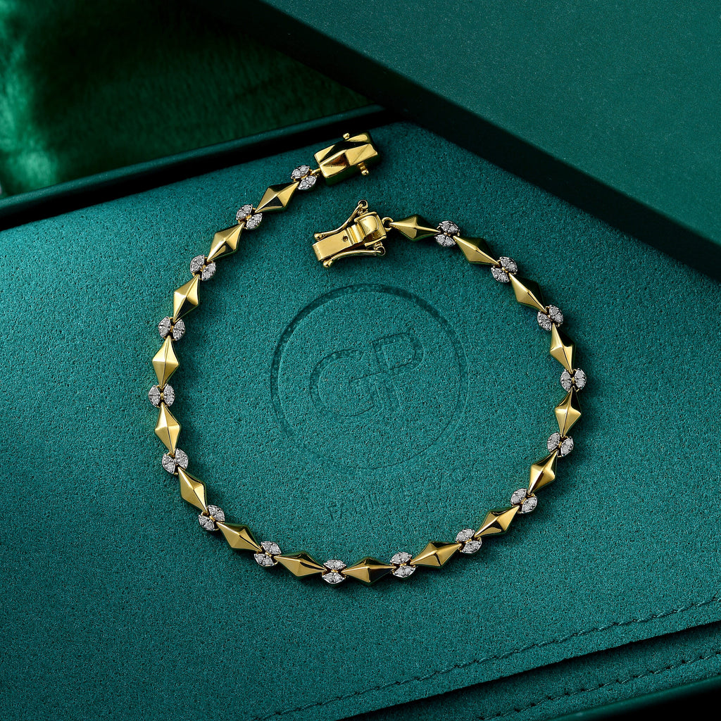 GP Milano Collection - White Diamond & Kanchanaburi Blue Sapphire Linking Bracelet (Size 7.5) with GB Lock Box in 18K Vermeil Yellow Gold Plated Sterling Silver, Silver Wt. 10.55 Gms.