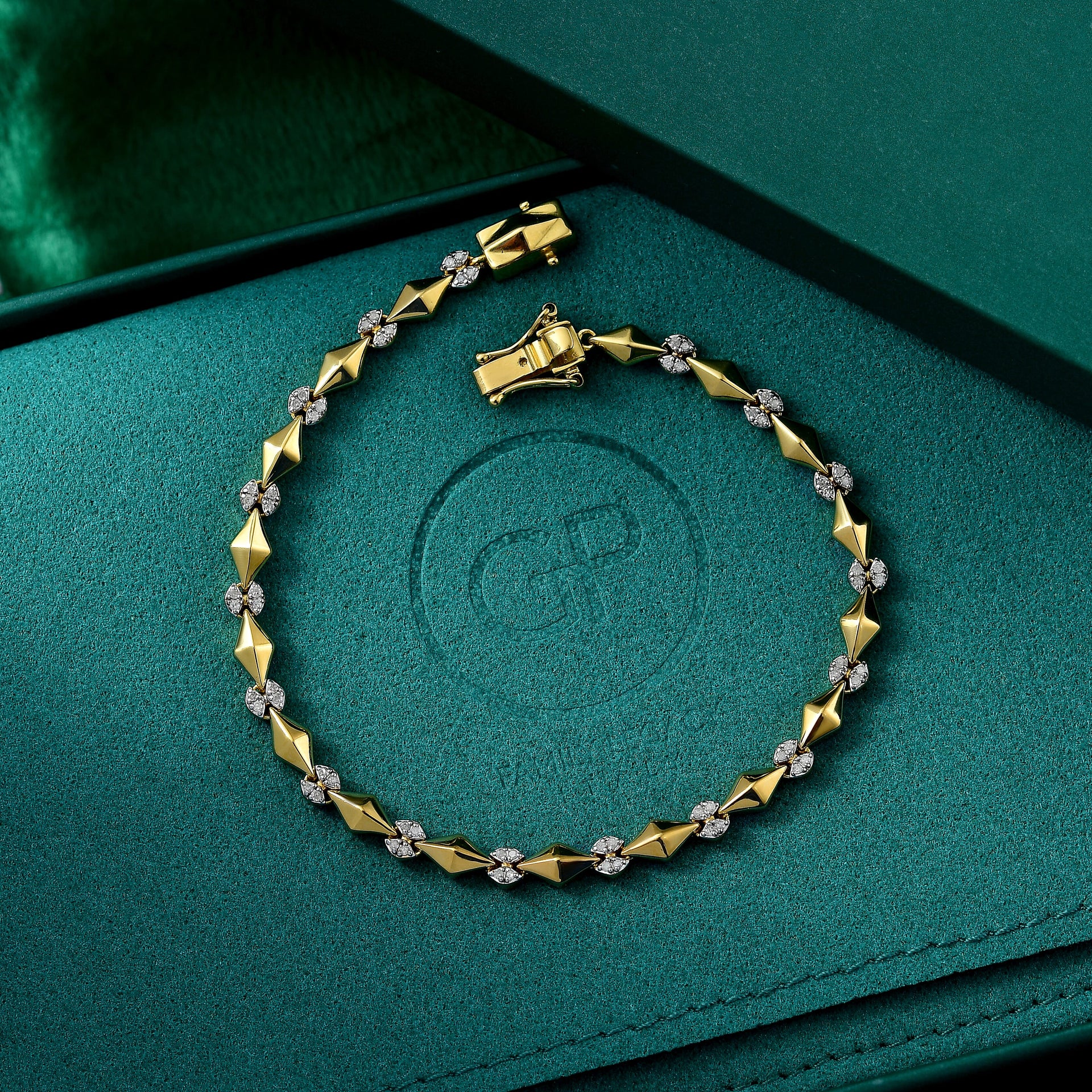 GP Milano Collection - White Diamond Linking Bracelet (Size 7.5) with GB Lock Box in 18K Vermeil Yellow Gold Over Sterling Silver 8148023 2