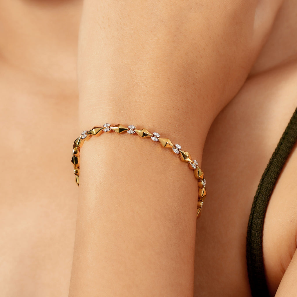 GP Milano Collection - White Diamond & Kanchanaburi Blue Sapphire Linking Bracelet (Size 7.5) with GB Lock Box in 18K Vermeil Yellow Gold Plated Sterling Silver, Silver Wt. 10.55 Gms.