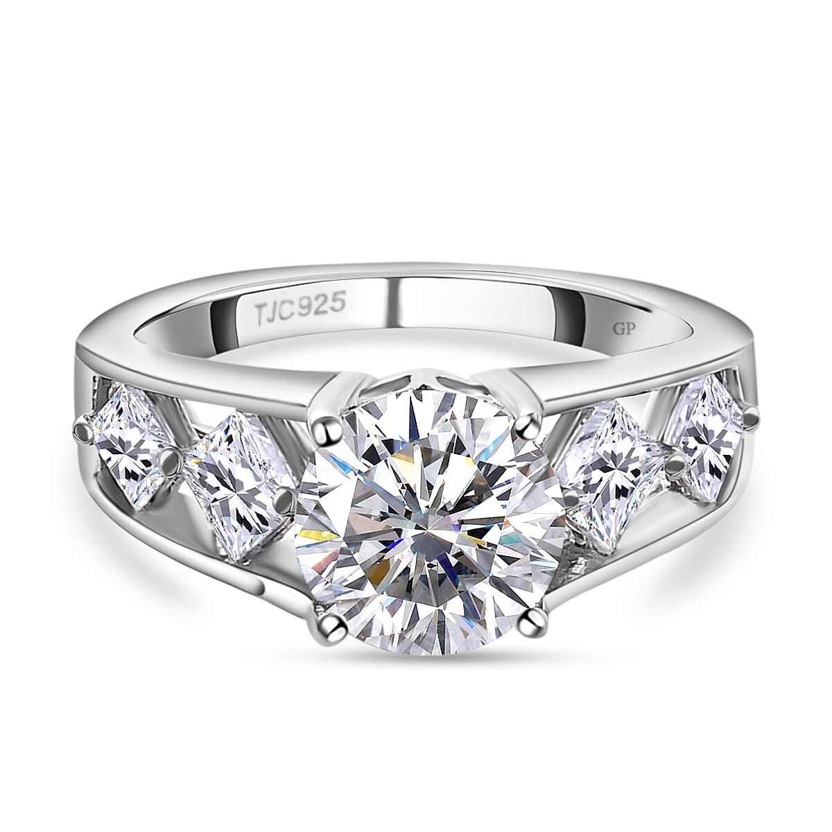 GP Art Deco Collection - Moissanite Ring in Platinum Overlay Sterling Silver 2.53 Ct. 8946707 0