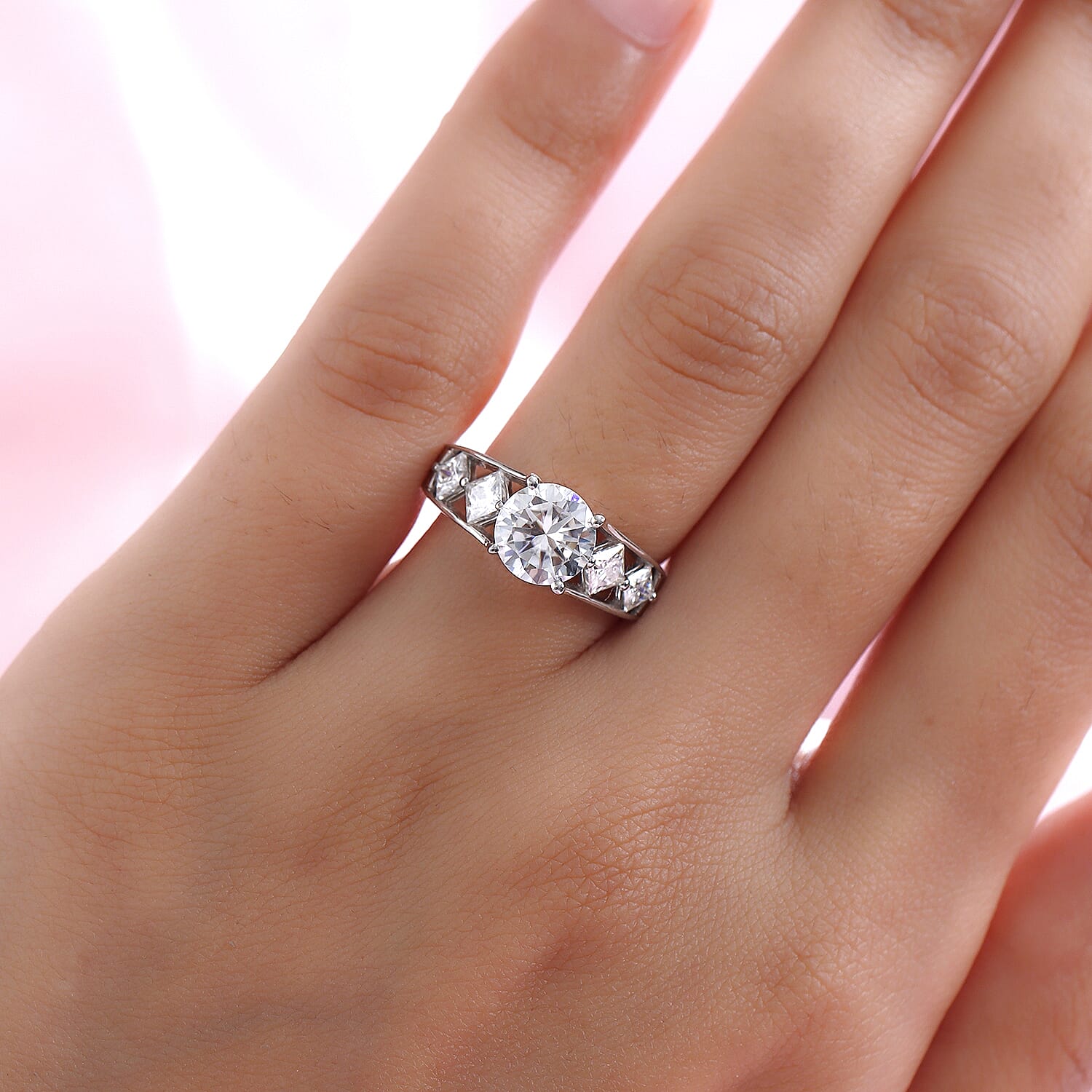 GP Art Deco Collection - Moissanite Ring in Platinum Overlay Sterling Silver 2.53 Ct. 8946707 3