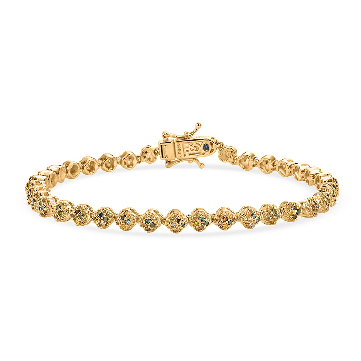 Multi Diamond &amp; Blue Sapphire Tennis Bracelet (Size - 7.5) with GB Lock Box in 18K Gold Vermeil Sterling Silver 1.00 Ct, Silver Wt. 9.85 Gms V32530195 0