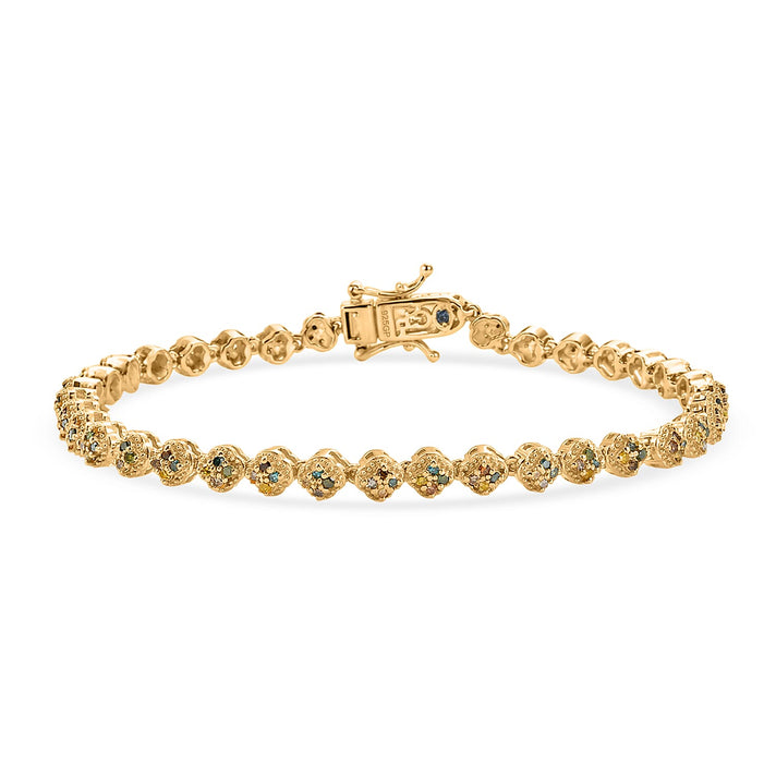 GP Family Legacy Italy - Multi Diamond &amp; Blue Sapphire Tennis Bracelet (Size - 7.5) with GB Lock Box in 18K Gold Vermeil Sterling Silver 1.00 Ct, Silver Wt. 9.85 Gms 8532994 1