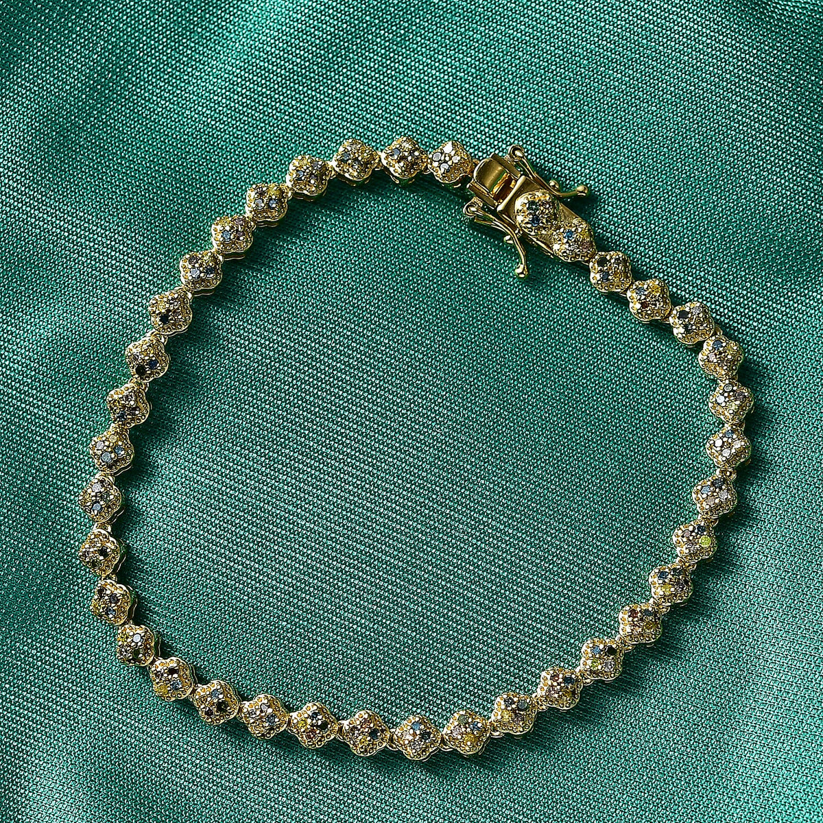 Multi Diamond &amp; Blue Sapphire Tennis Bracelet (Size - 7.5) with GB Lock Box in 18K Gold Vermeil Sterling Silver 1.00 Ct, Silver Wt. 9.85 Gms V32530195 3