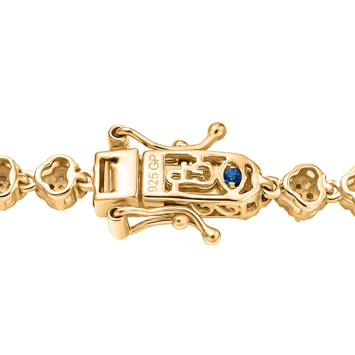 Multi Diamond &amp; Blue Sapphire Tennis Bracelet (Size - 7.5) with GB Lock Box in 18K Gold Vermeil Sterling Silver 1.00 Ct, Silver Wt. 9.85 Gms V32530195 4