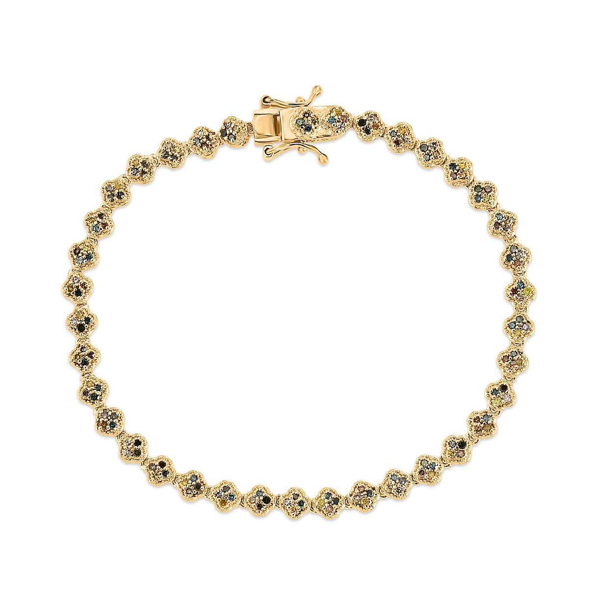 Multi Diamond &amp; Blue Sapphire Tennis Bracelet (Size - 7.5) with GB Lock Box in 18K Gold Vermeil Sterling Silver 1.00 Ct, Silver Wt. 9.85 Gms V32530195 5