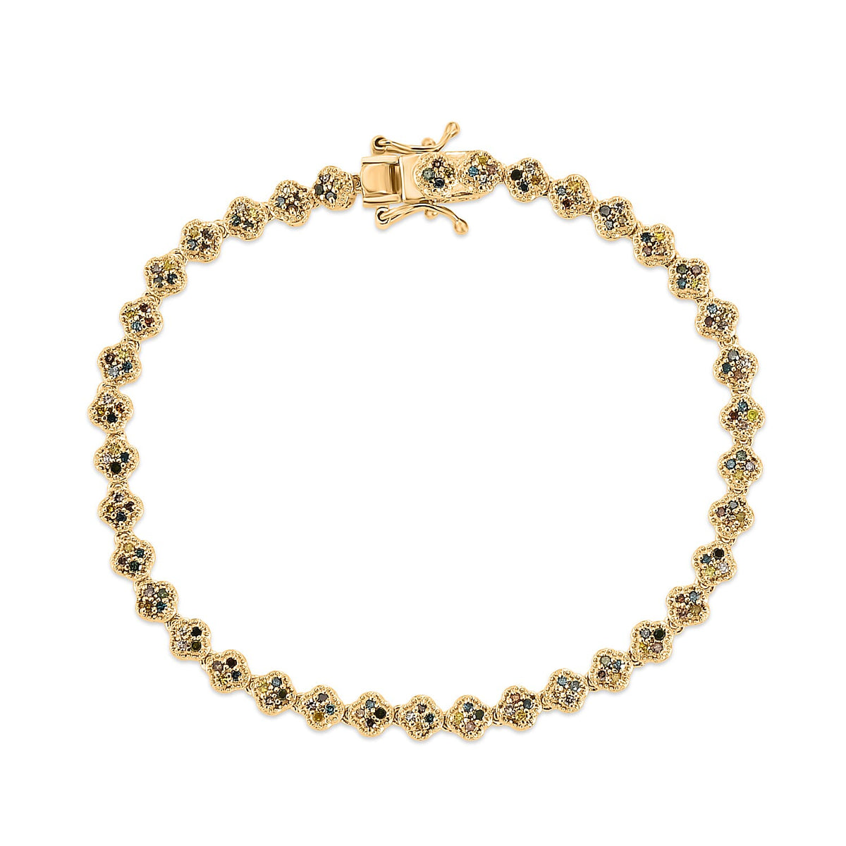 Multi Diamond &amp; Blue Sapphire Tennis Bracelet (Size - 7.5) with GB Lock Box in 18K Gold Vermeil Sterling Silver 1.00 Ct, Silver Wt. 9.85 Gms V32530195 5