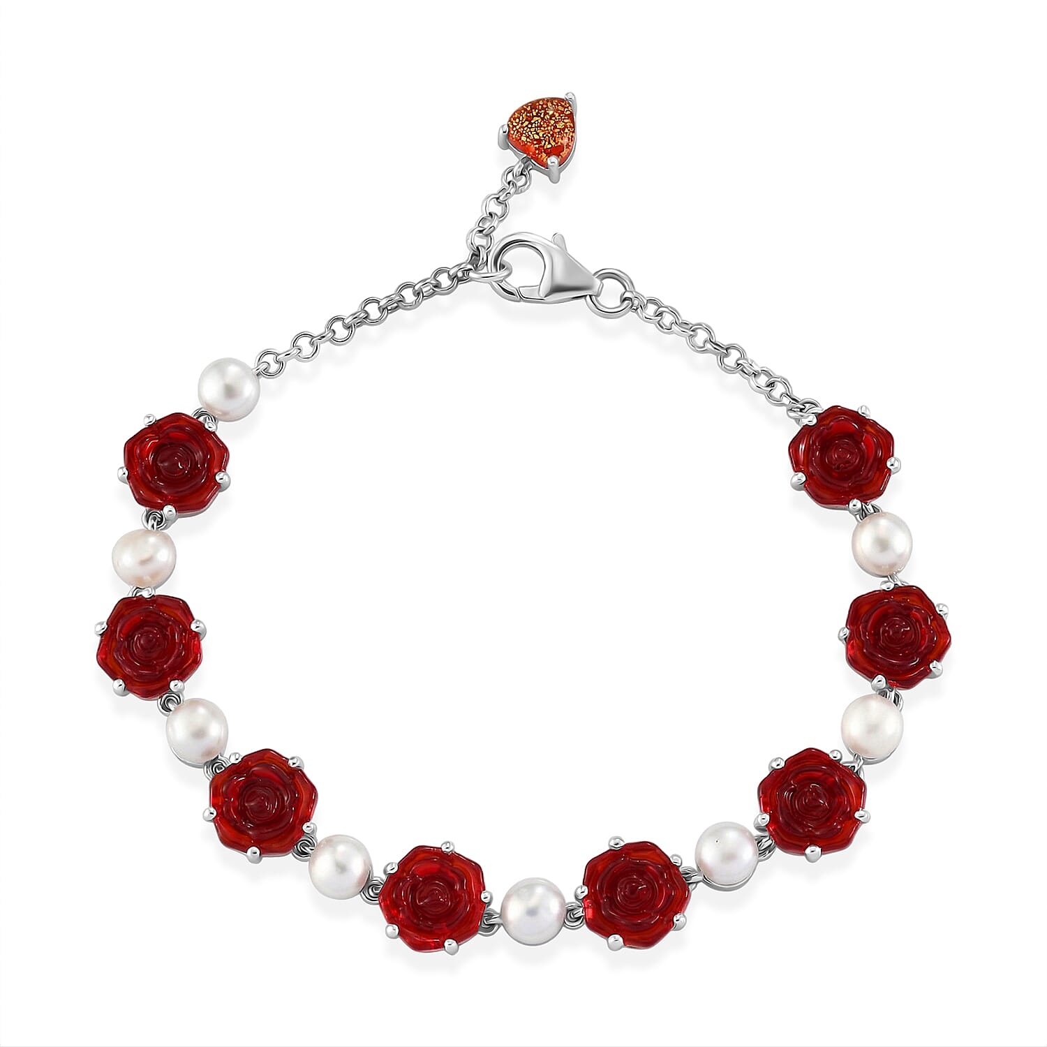 GP - Whispers of Murano Glass, Blue Sapphire &amp; Pearl Bracelet (Size - 7.5) with Lobster Clasp in Rhodium Overlay Sterling Silver 8561369 0