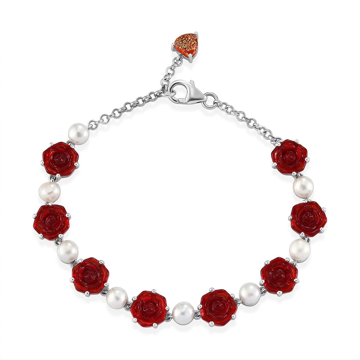 GP - Murano Glass, Blue Sapphire &amp; Pearl Bracelet (Size - 7.5) with Lobster Clasp in Rhodium Overlay Sterling Silver 8561369 1