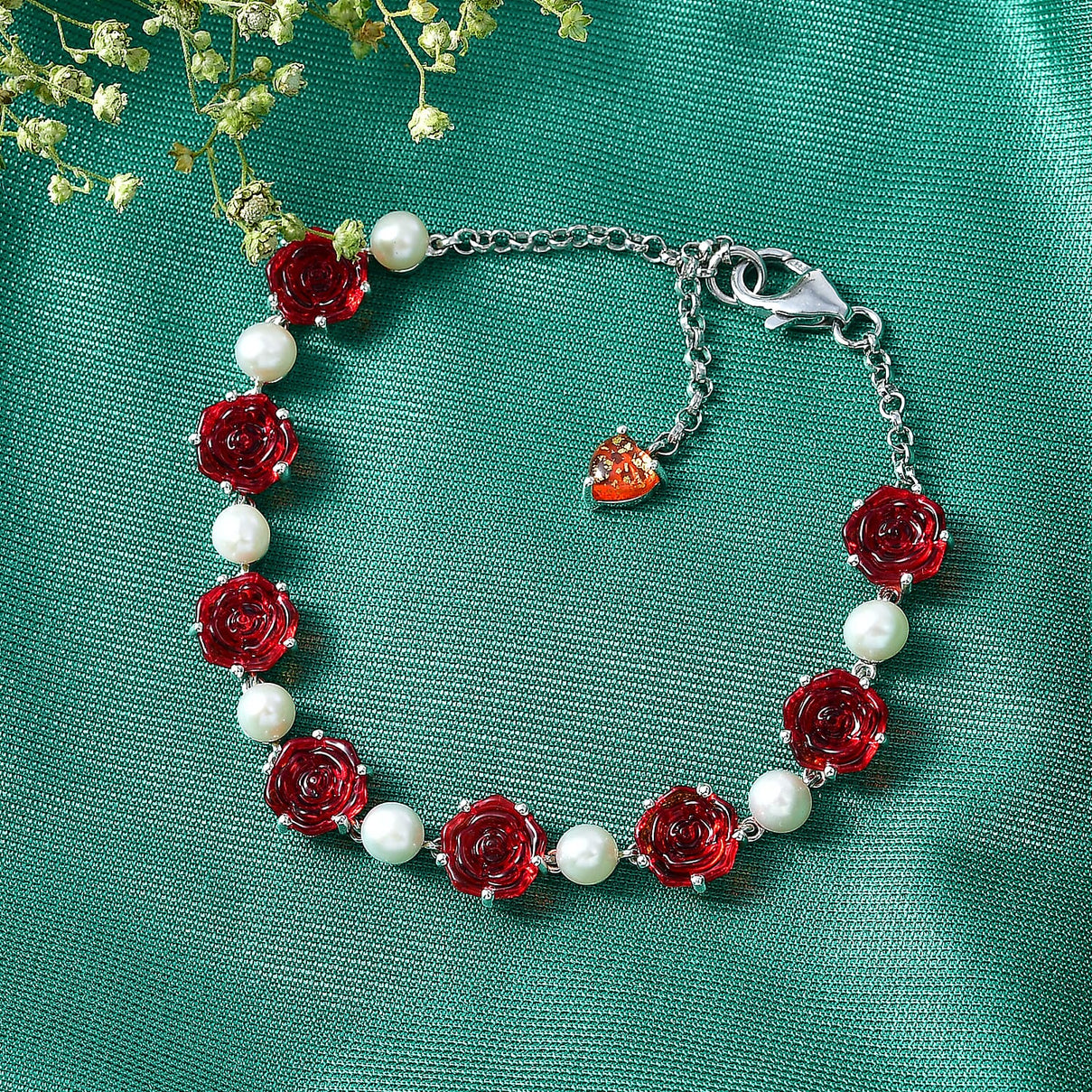 GP - Whispers of Murano Glass, Blue Sapphire &amp; Pearl Bracelet (Size - 7.5) with Lobster Clasp in Rhodium Overlay Sterling Silver 8561369 3