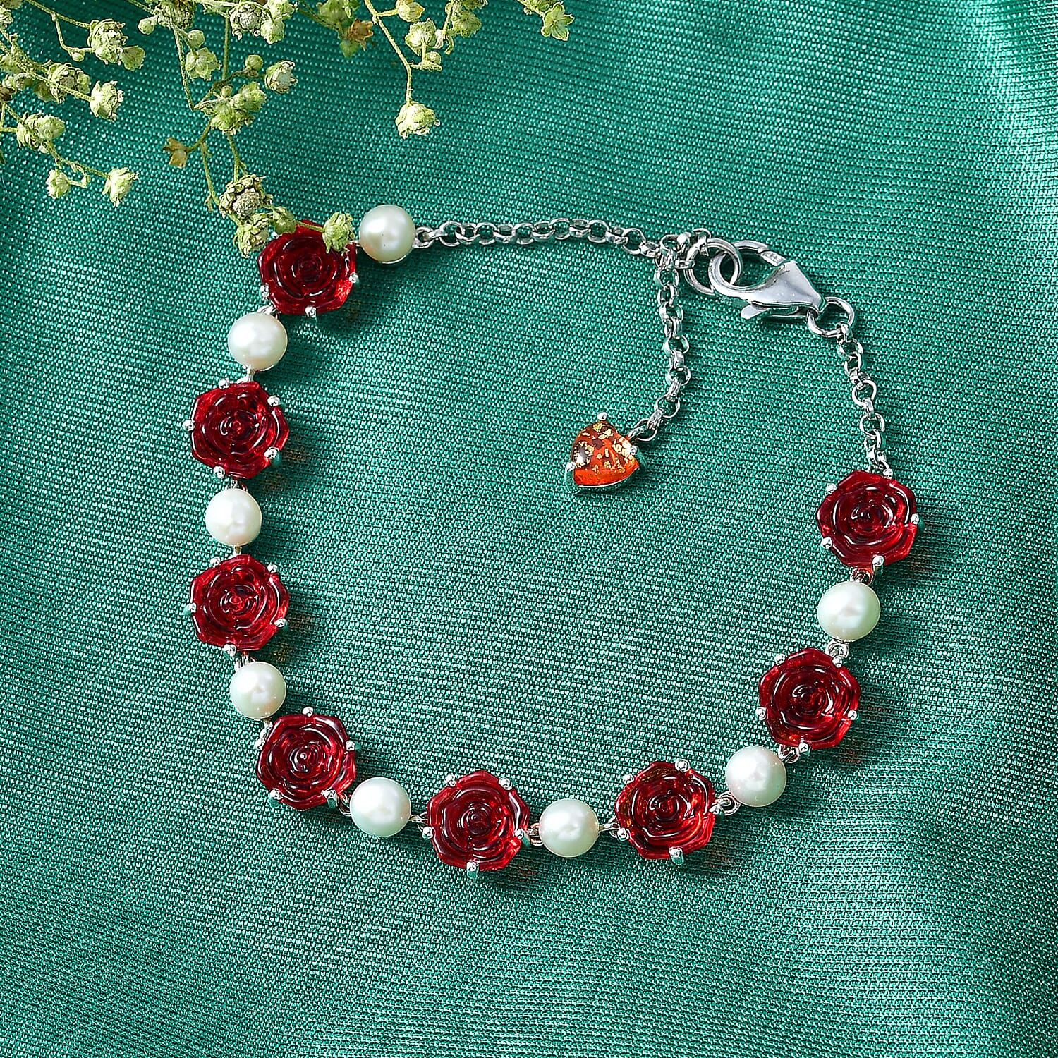 GP - Whispers of Murano Glass, Blue Sapphire &amp; Pearl Bracelet (Size - 7.5) with Lobster Clasp in Rhodium Overlay Sterling Silver 8561369 3