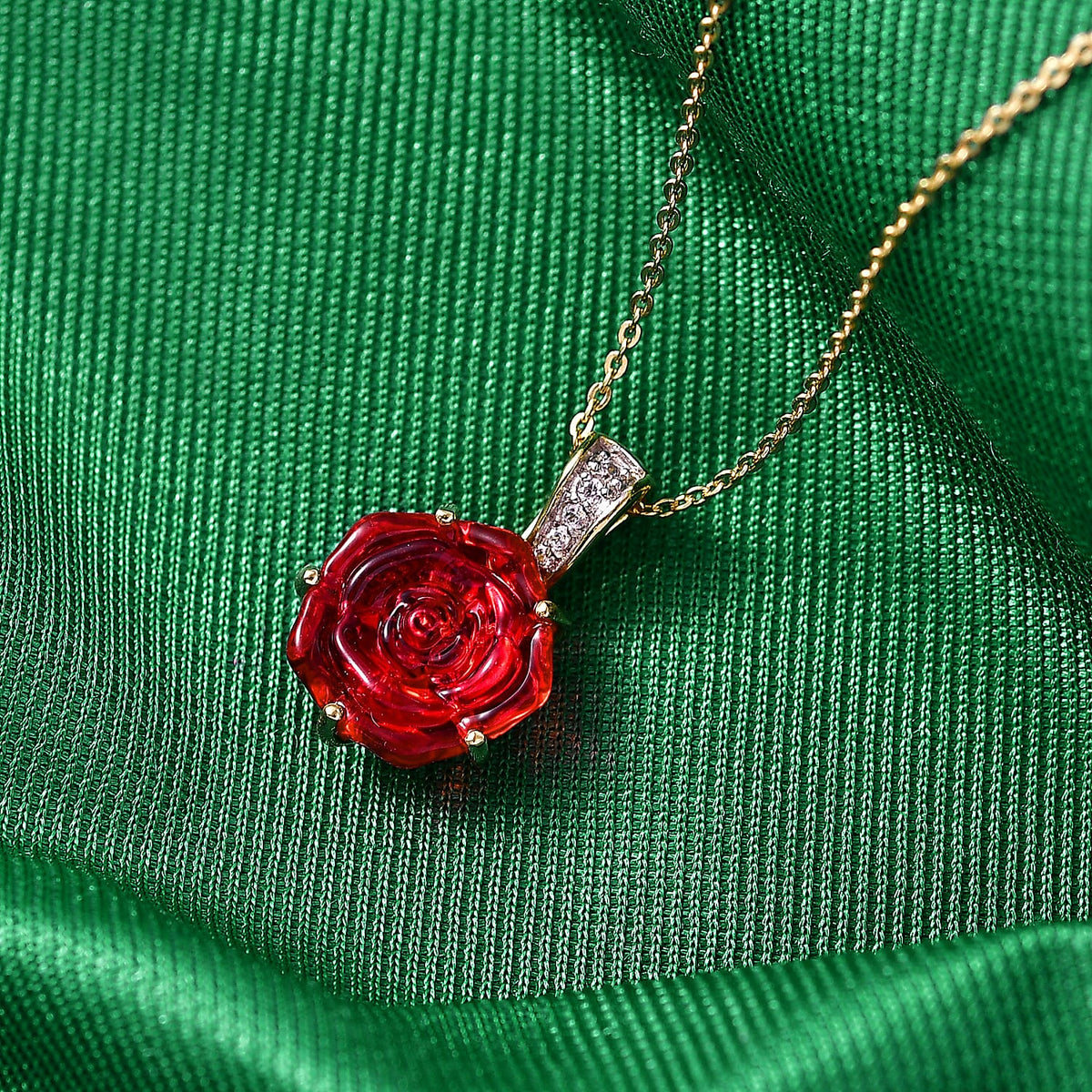 GP - Whispers of Murano Glass, White Zircon &amp; Blue Sapphire Floral Pendant with Chain (Size 20) in 18K Vermeil Yellow Gold Plated Sterling Silver 4468102 2