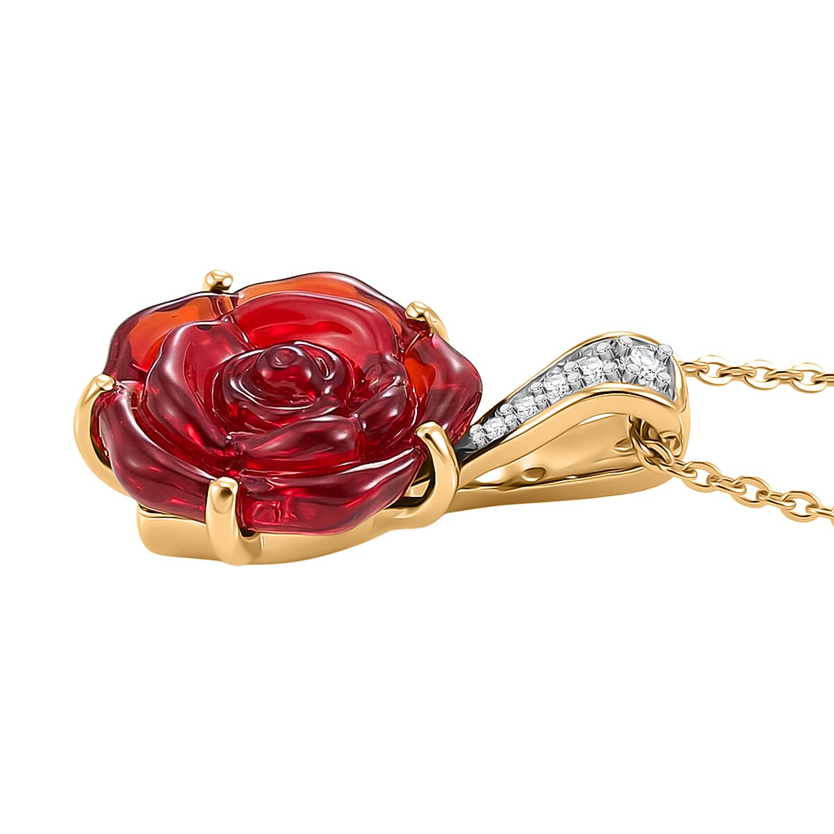 GP - Whispers of Murano Glass, White Zircon &amp; Blue Sapphire Floral Pendant with Chain (Size 20) in 18K Vermeil Yellow Gold Plated Sterling Silver 4468102 4