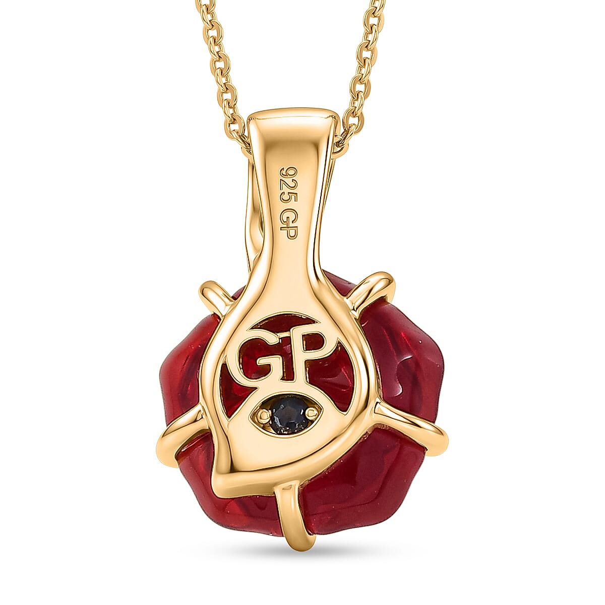 GP - Whispers of Murano Glass, White Zircon &amp; Blue Sapphire Floral Pendant with Chain (Size 20) in 18K Vermeil Yellow Gold Plated Sterling Silver 4468102 5