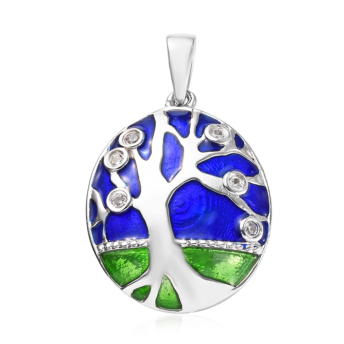 GP Natural Cambodian Zircon and Blue Sapphire Tree Pendant in Rhodium Plated Sterling Silver 3557388 0