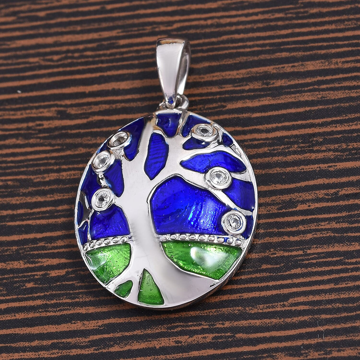 GP Natural Cambodian Zircon and Blue Sapphire Tree Pendant in Rhodium Plated Sterling Silver 3557388 2