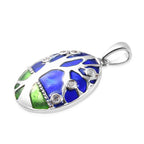 GP - Natural Cambodian Zircon & Blue Sapphire Enamelled Tree Pendant in Platinum Overlay Sterling Silver