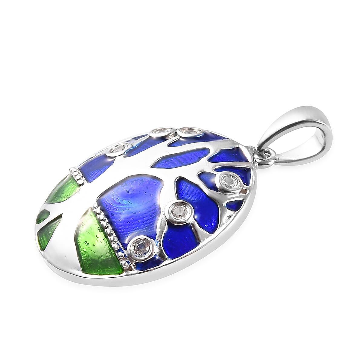 GP Natural Cambodian Zircon and Blue Sapphire Tree Pendant in Rhodium Plated Sterling Silver 3557388 3