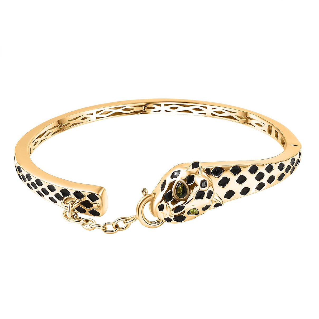 GP Leopard Totem Collection Natural Chrome Diopside &amp; Blue Sapphire Full Bangle (Size 7.5) in 18K Vermeil Yellow Gold Plated Sterling Silver, Silver Wt. 22.59 Gms. 8302162 0
