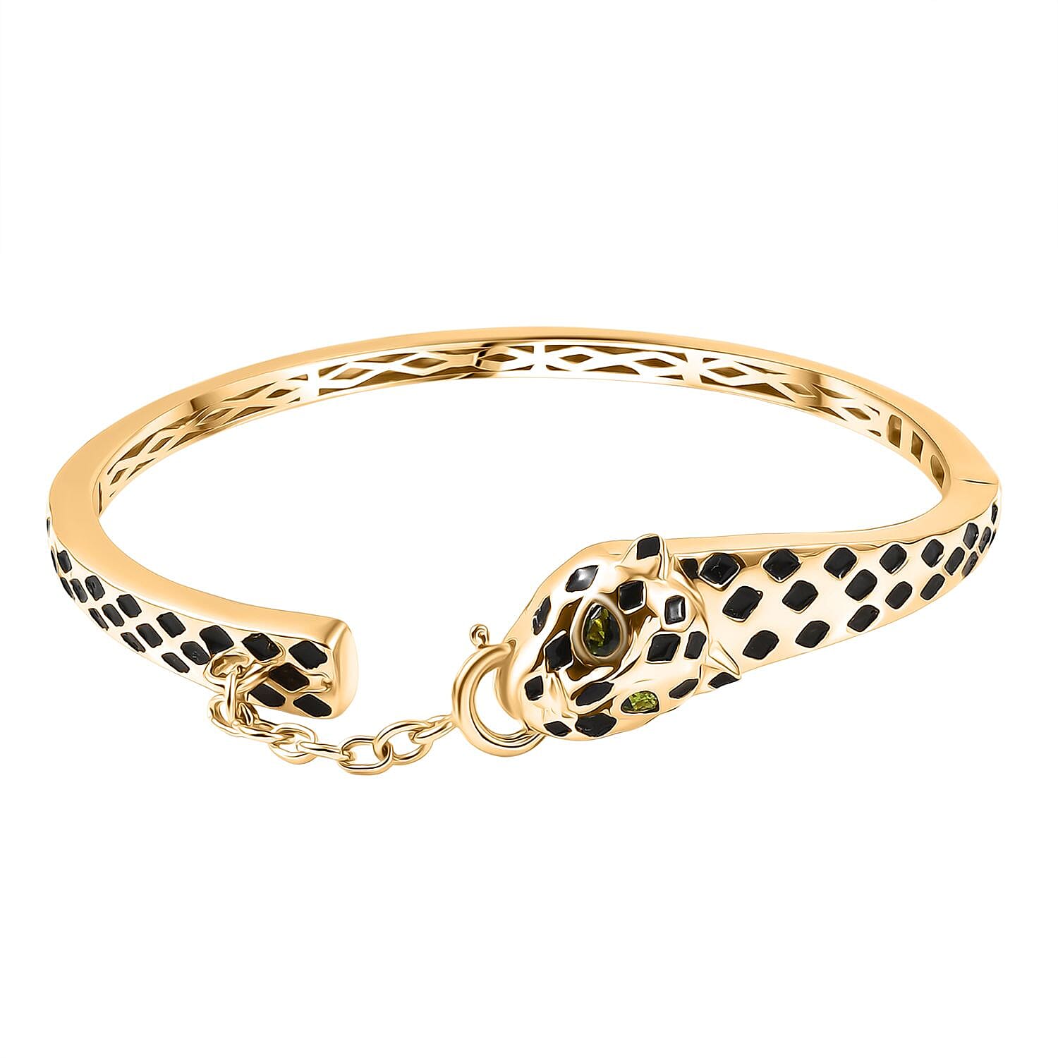 GP Leopard Totem Collection Natural Chrome Diopside &amp; Blue Sapphire Full Bangle (Size 7.5) in 18K Vermeil Yellow Gold Plated Sterling Silver, Silver Wt. 22.59 Gms. 8302162 0