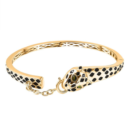 GP Leopard Totem Collection Natural Chrome Diopside &amp; Blue Sapphire Full Bangle (Size 7.5) in 18K Vermeil Yellow Gold Plated Sterling Silver, Silver Wt. 22.59 Gms. 8302162 1