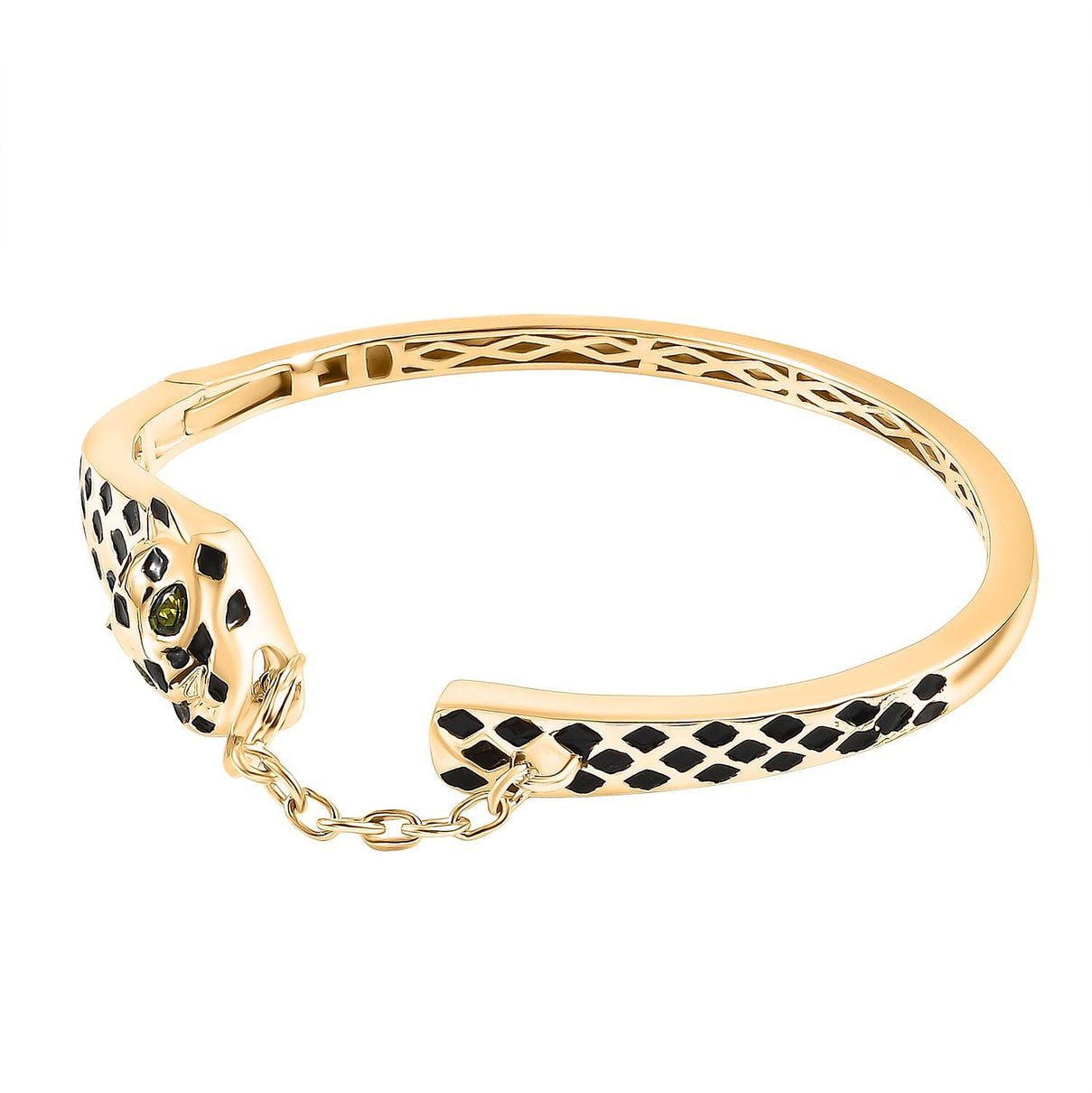 GP Leopard Totem Collection Natural Chrome Diopside &amp; Blue Sapphire Full Bangle (Size 7.5) in 18K Vermeil Yellow Gold Plated Sterling Silver, Silver Wt. 22.59 Gms. 8302162 5