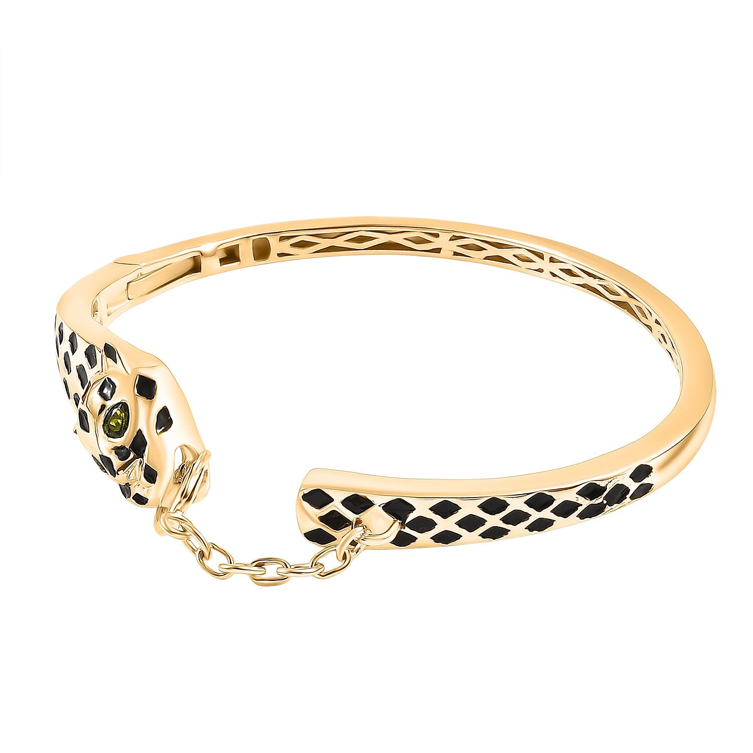 GP Leopard Totem Collection Natural Chrome Diopside &amp; Blue Sapphire Full Bangle (Size 7.5) in 18K Vermeil Yellow Gold Plated Sterling Silver, Silver Wt. 22.59 Gms. 8302162 5