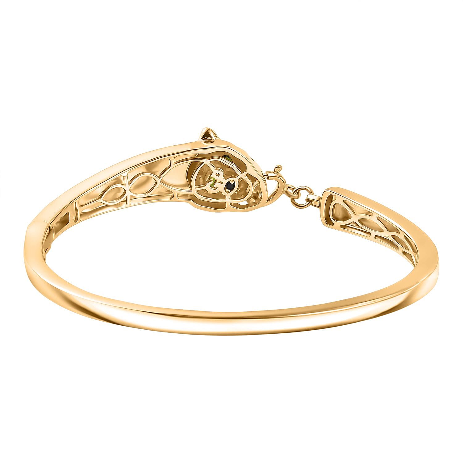 GP Leopard Totem Collection Natural Chrome Diopside &amp; Blue Sapphire Full Bangle (Size 7.5) in 18K Vermeil Yellow Gold Plated Sterling Silver, Silver Wt. 22.59 Gms. 8302162 6