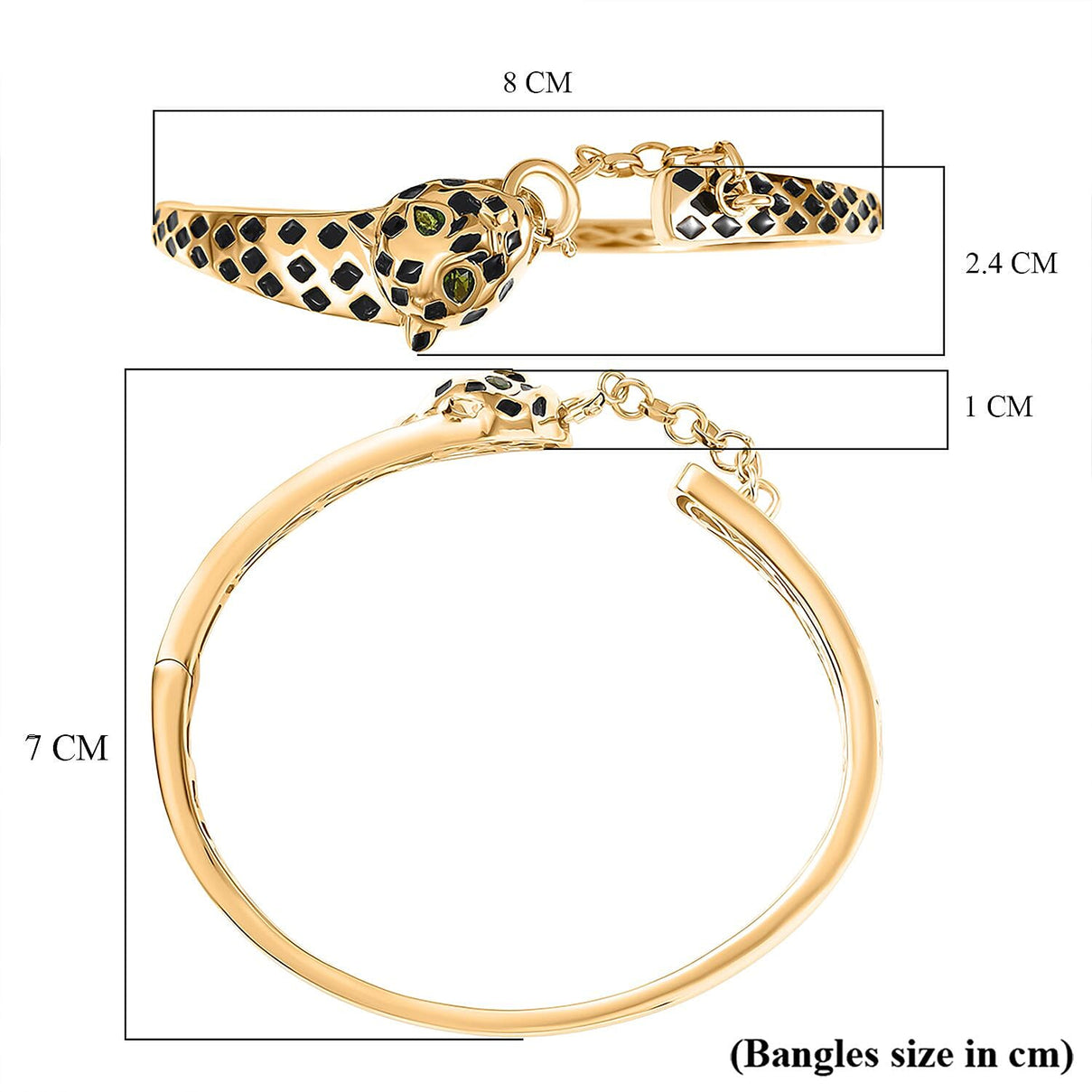 GP Leopard Totem Collection Natural Chrome Diopside &amp; Blue Sapphire Full Bangle (Size 7.5) in 18K Vermeil Yellow Gold Plated Sterling Silver, Silver Wt. 22.59 Gms. 8302162 7