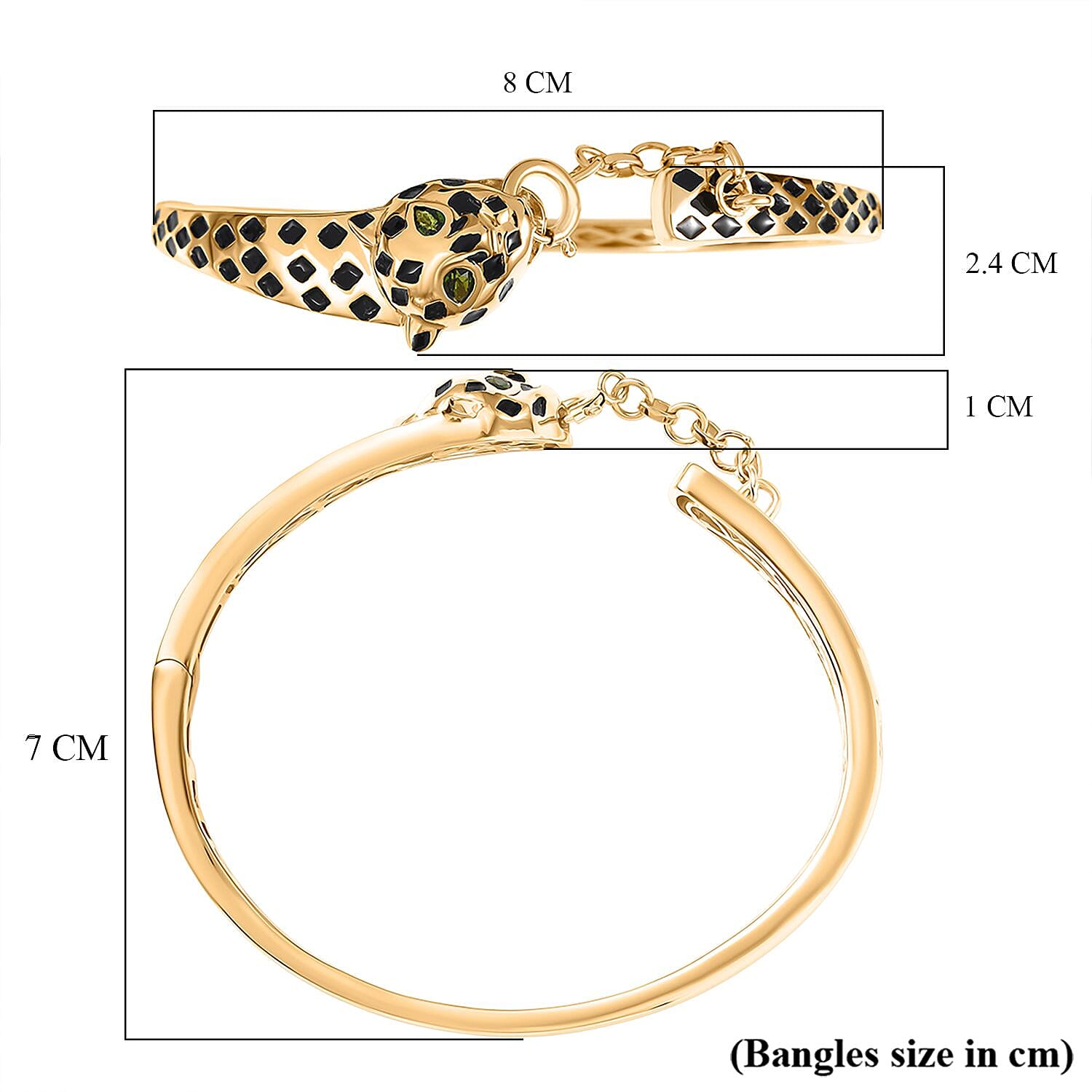 GP Leopard Totem Collection Natural Chrome Diopside &amp; Blue Sapphire Full Bangle (Size 7.5) in 18K Vermeil Yellow Gold Plated Sterling Silver, Silver Wt. 22.59 Gms. 8302162 7
