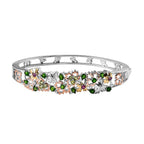 GP Maple Leaf Collection - Natural Chrome Diopside & Multi Gemstone Bangle (Size 7.5) in Two-Tone Plated Sterling Silver 3.65 Ct, Silver Wt. 25.80 Gms