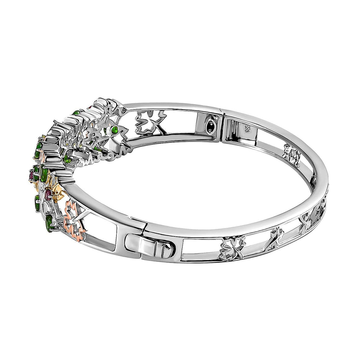 GP Maple Leaf Collection - Natural Chrome Diopside &amp; Multi Gemstone Bangle (Size 7.5) in Two-Tone Plated Sterling Silver 3.65 Ct, Silver Wt. 25.80 Gms 7643011 3