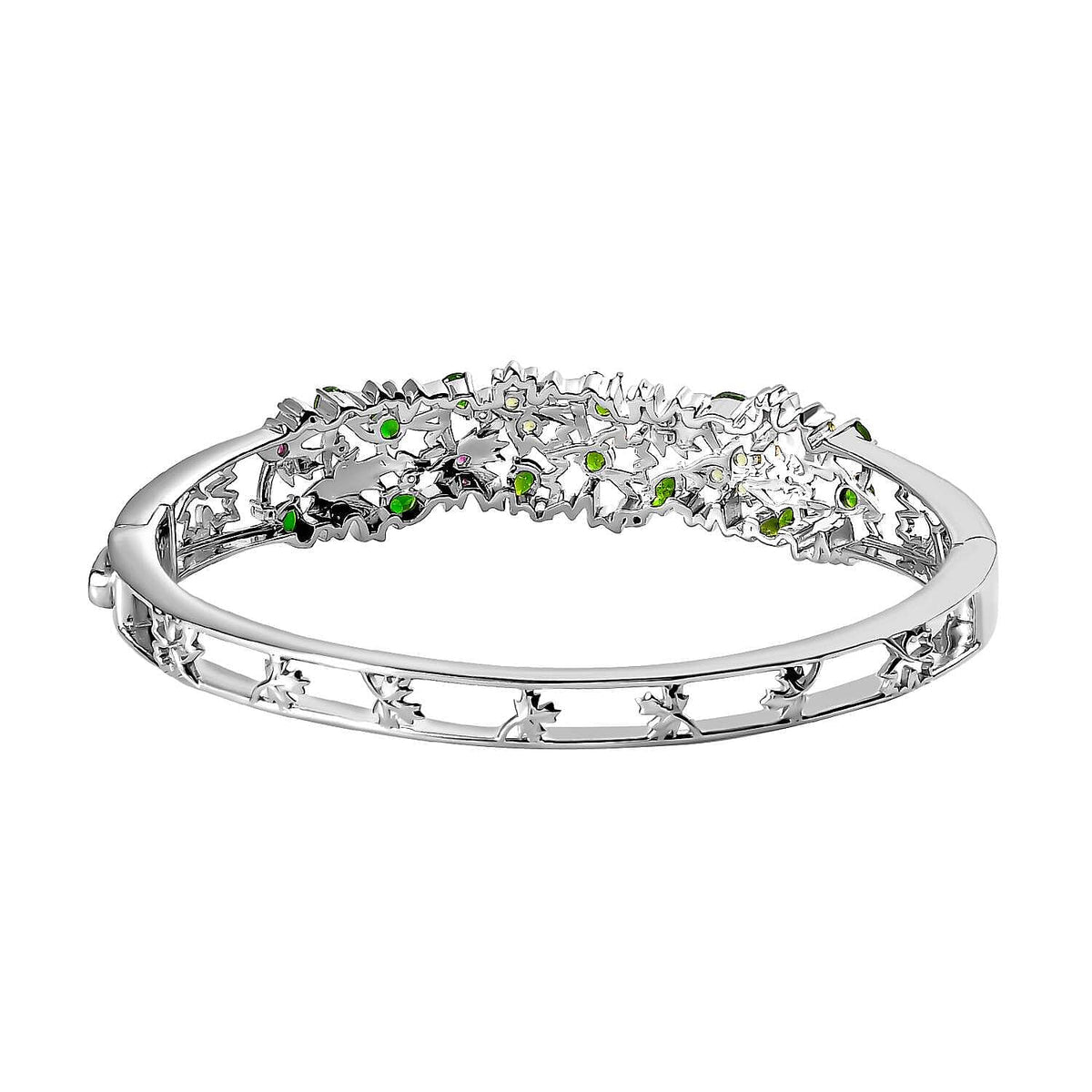 GP Maple Leaf Collection - Natural Chrome Diopside &amp; Multi Gemstone Bangle (Size 7.5) in Two-Tone Plated Sterling Silver 3.65 Ct, Silver Wt. 25.80 Gms 7643011 4