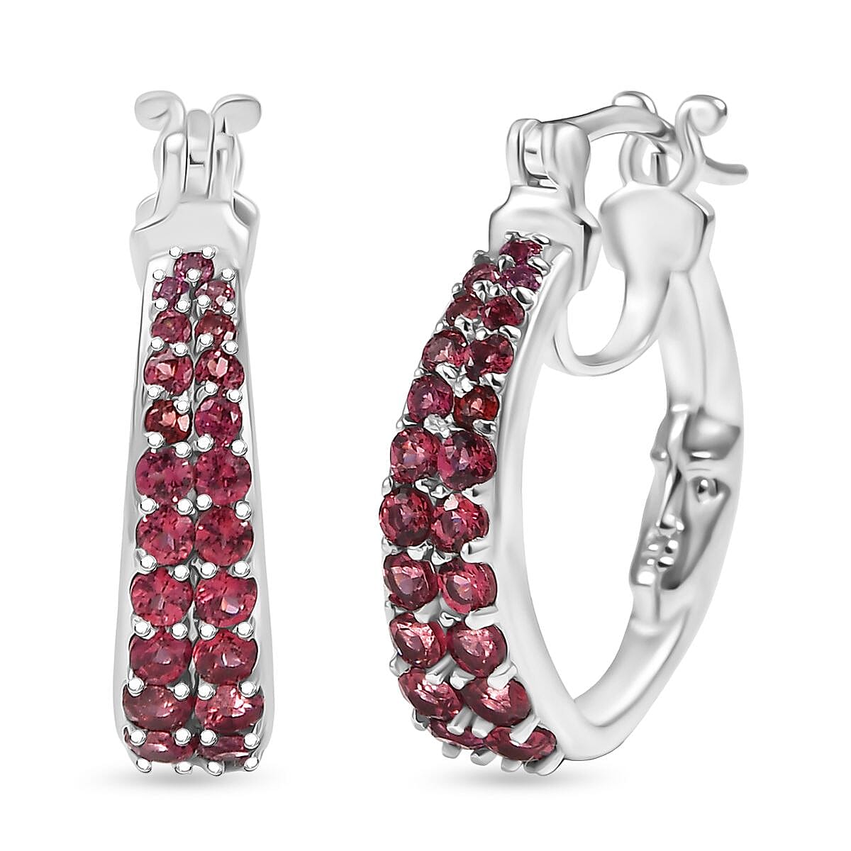 GP- Italian Garden Collection Orissa Rose Garnet, Blue Sapphire Full Hoop Earring in Rhodium Overlay Sterling Silver 2.36 Ct, Silver Wt. 7.53 Gms. 8302714 0