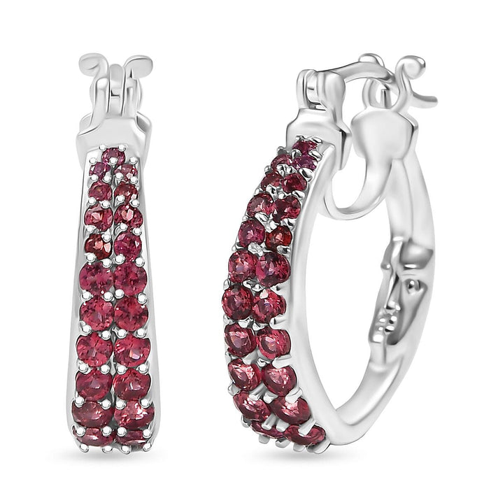 GP- Italian Garden Collection Orissa Rose Garnet, Blue Sapphire Full Hoop Earring in Rhodium Overlay Sterling Silver 2.36 Ct, Silver Wt. 7.53 Gms. 8302714 1