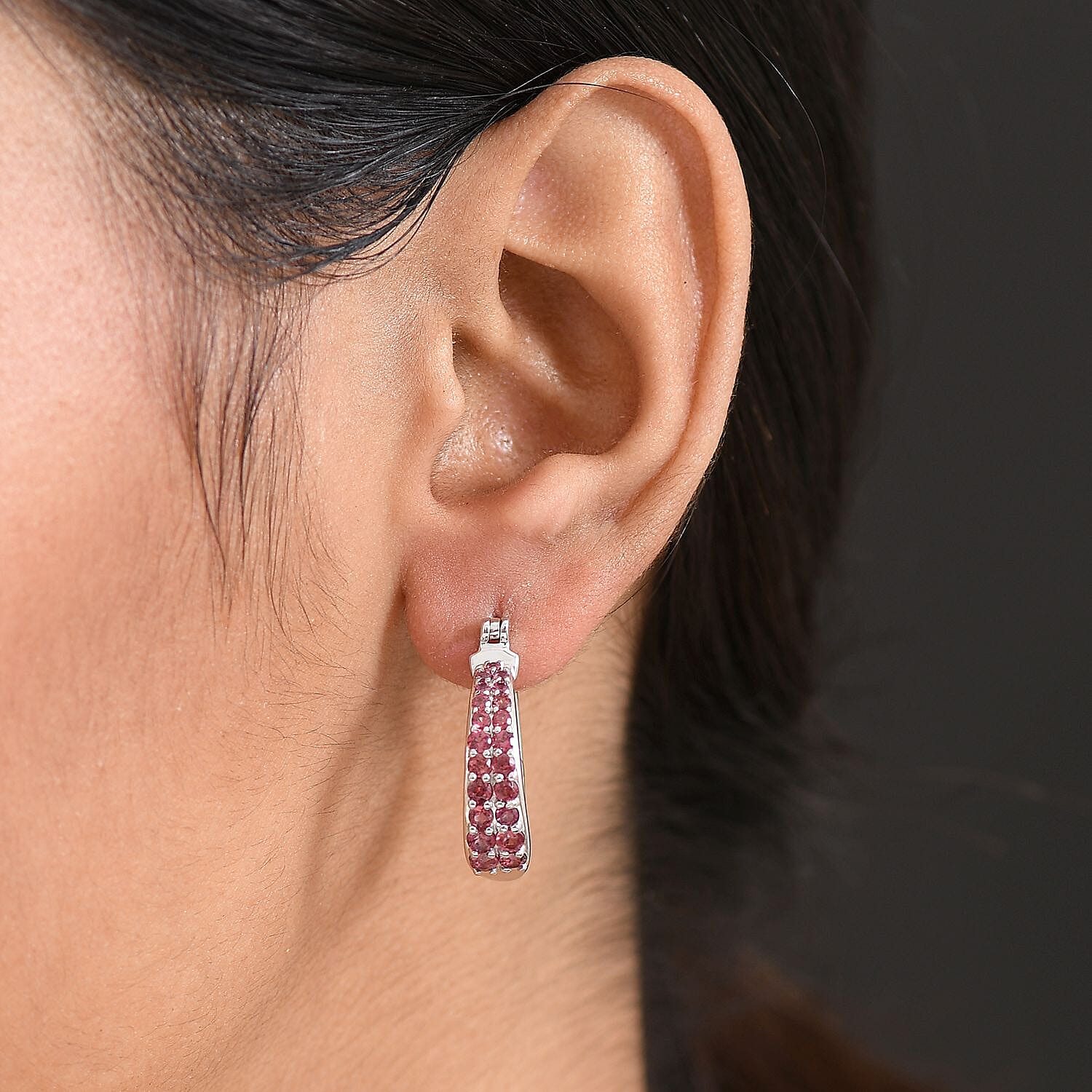 GP- Italian Garden Collection Orissa Rose Garnet, Blue Sapphire Full Hoop Earring in Rhodium Overlay Sterling Silver 2.36 Ct, Silver Wt. 7.53 Gms. 8302714 3