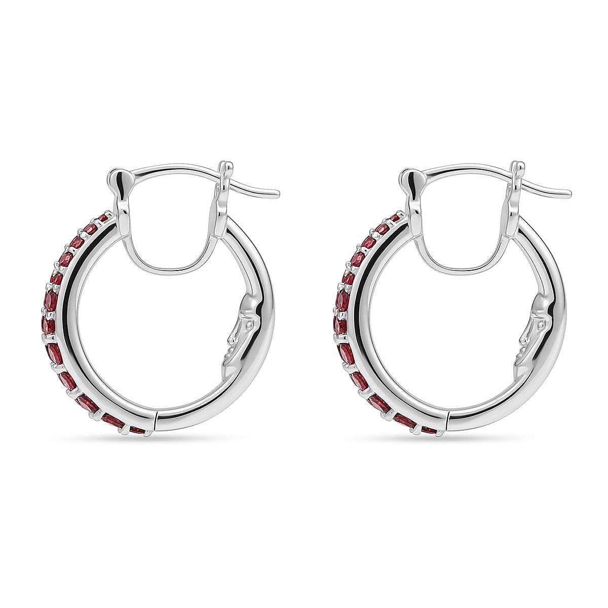GP- Italian Garden Collection Orissa Rose Garnet, Blue Sapphire Full Hoop Earring in Rhodium Overlay Sterling Silver 2.36 Ct, Silver Wt. 7.53 Gms. 8302714 4