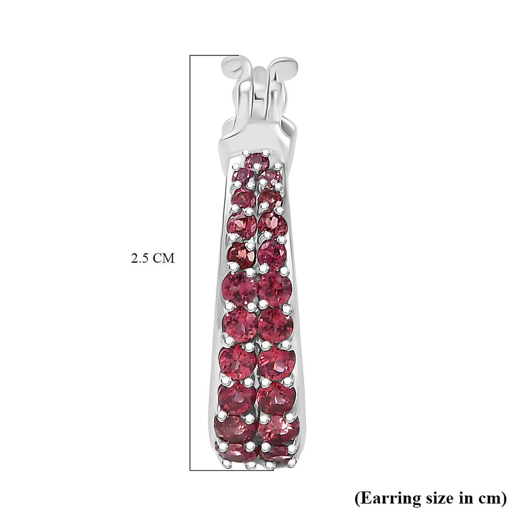GP- Italian Garden Collection Orissa Rose Garnet, Blue Sapphire Full Hoop Earring in Rhodium Overlay Sterling Silver 2.36 Ct, Silver Wt. 7.53 Gms.