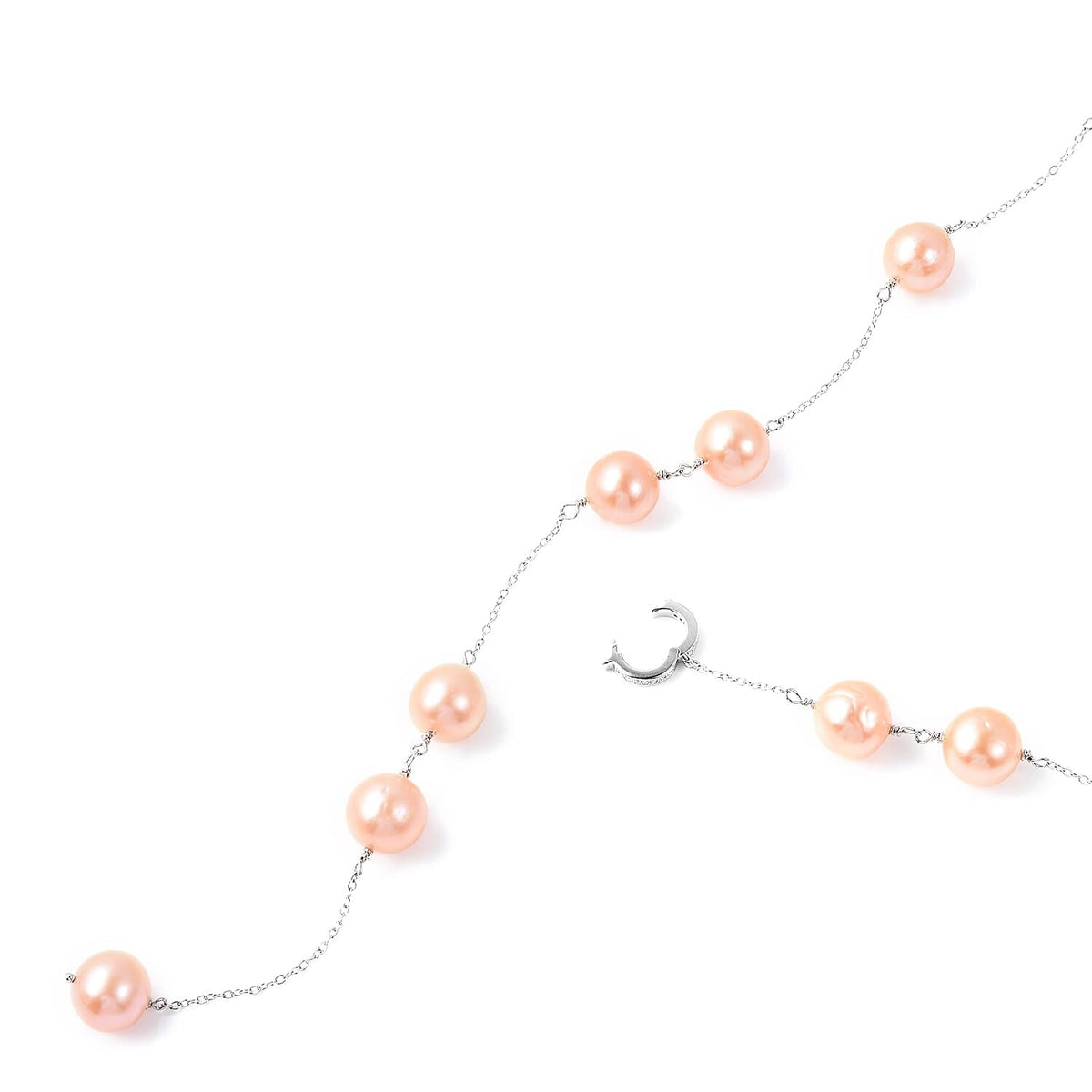 GP Peach Edison Pearl and Multi Gemstone Adjustable Lariat Necklace in Rhodium Plated Silver 24 Inch 3612682 2
