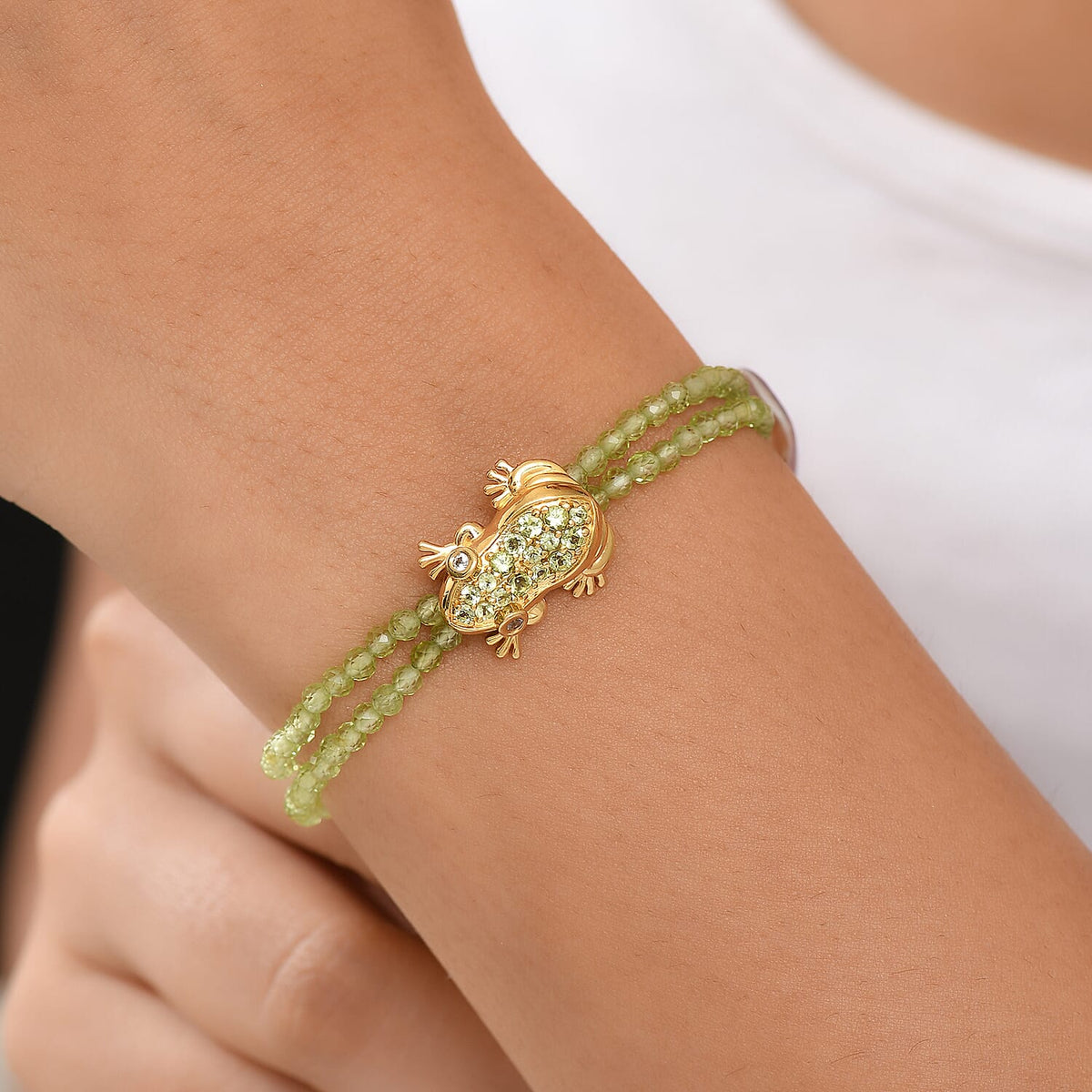 GP Italian Garden Collection - Peridot, White Zircon Bracelet (Size - 7.5) with Lobster Clasp in 18K Vermeil Yellow Gold Over Sterling Silver 23.05 Ct. 8200780 4