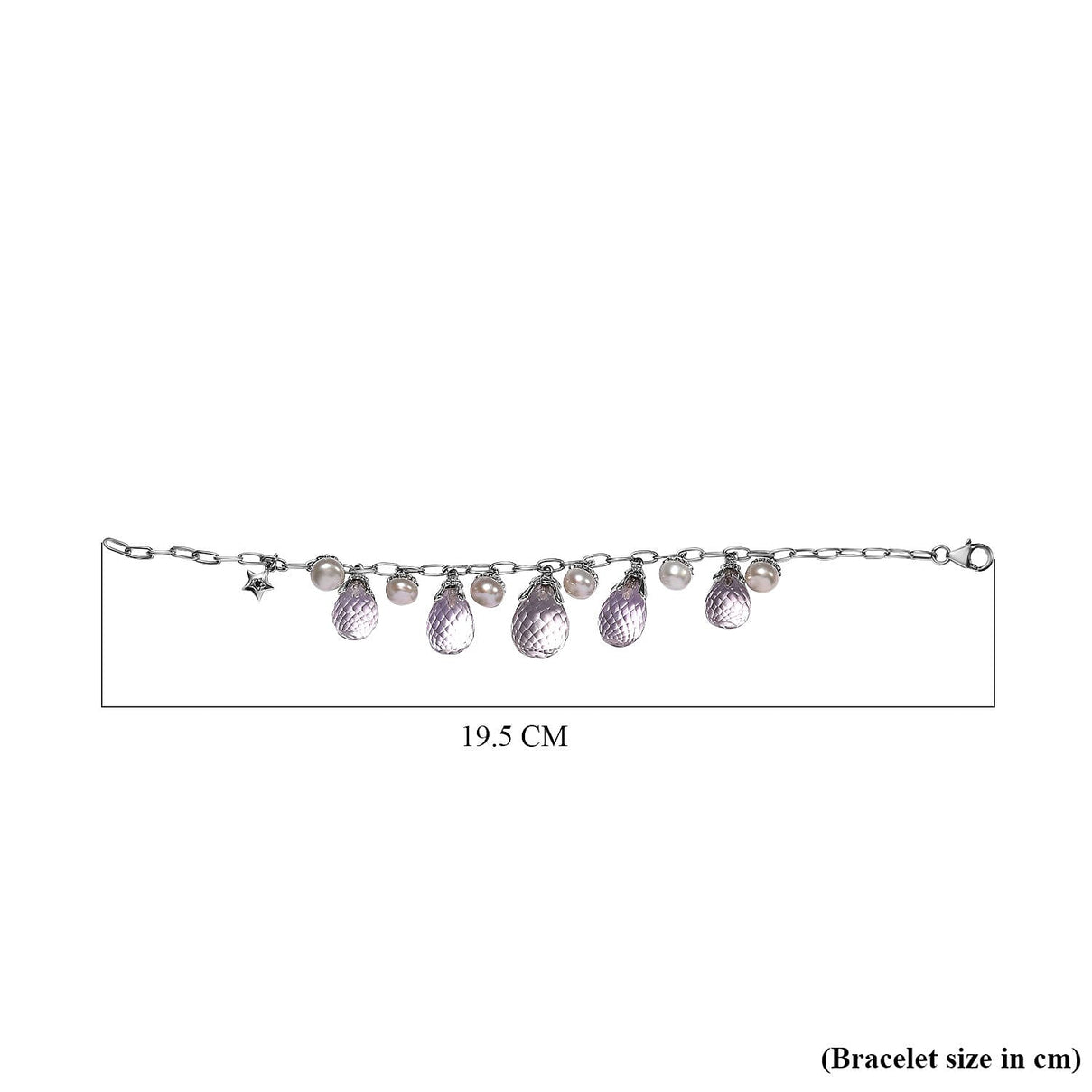 GP - Pink Amethyst and White Pearl Charms Bracelet (Size - 7.5) in Platinum Overlay Sterling Silver 59.38 Ct, Silver Wt. 8.39 Gms 7341659 3